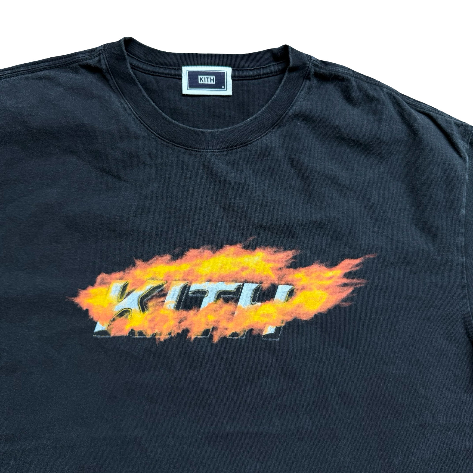 Kith Flame Orbit Vintage Tee Washed Black Size M SS24 NWOT Authentic