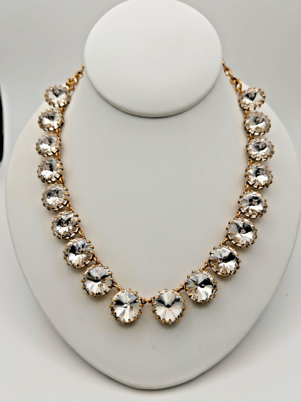 J Crew Rhinestone Brulee Rivoli Gold Tone Statement Necklace Anna Wintour Style