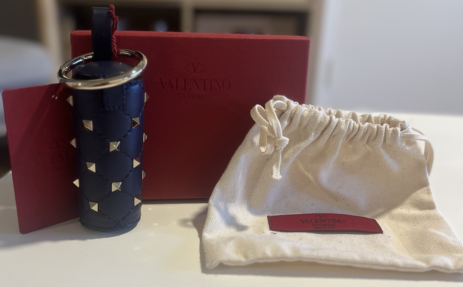 Valentino Garvani Rockstud Lipstick Holder/Keychain In Midnight Blue