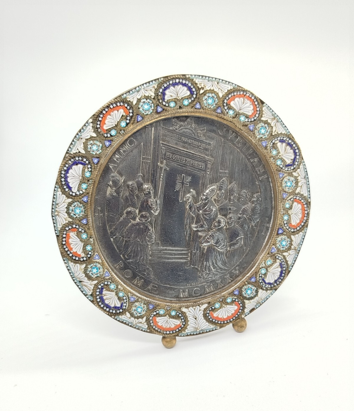 Antique or Vintage Bronze & Enamel Frame Silver Medal PAPE PIE XI 1925 Antique or Vintage Bronze & Enamel Frame Silver Medal PAPE PIE XI 1925