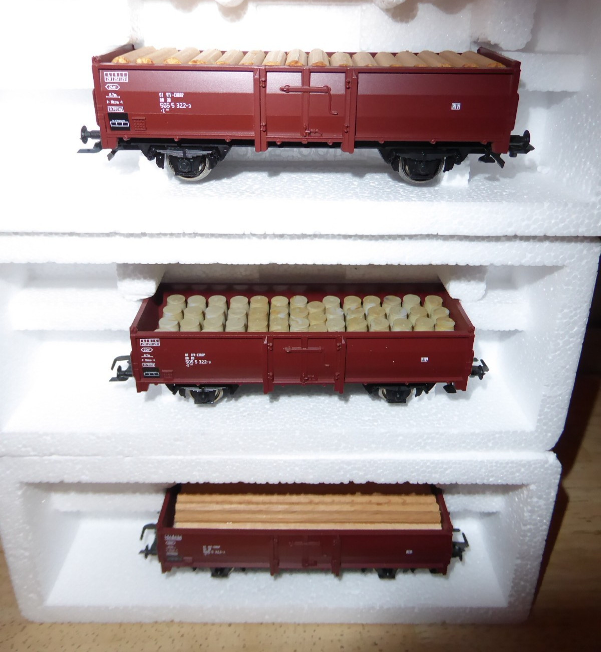 Roco 46010 H0 Set 3 X Open Freight Cars With Load DB Era 4/5 Very Good In OVP