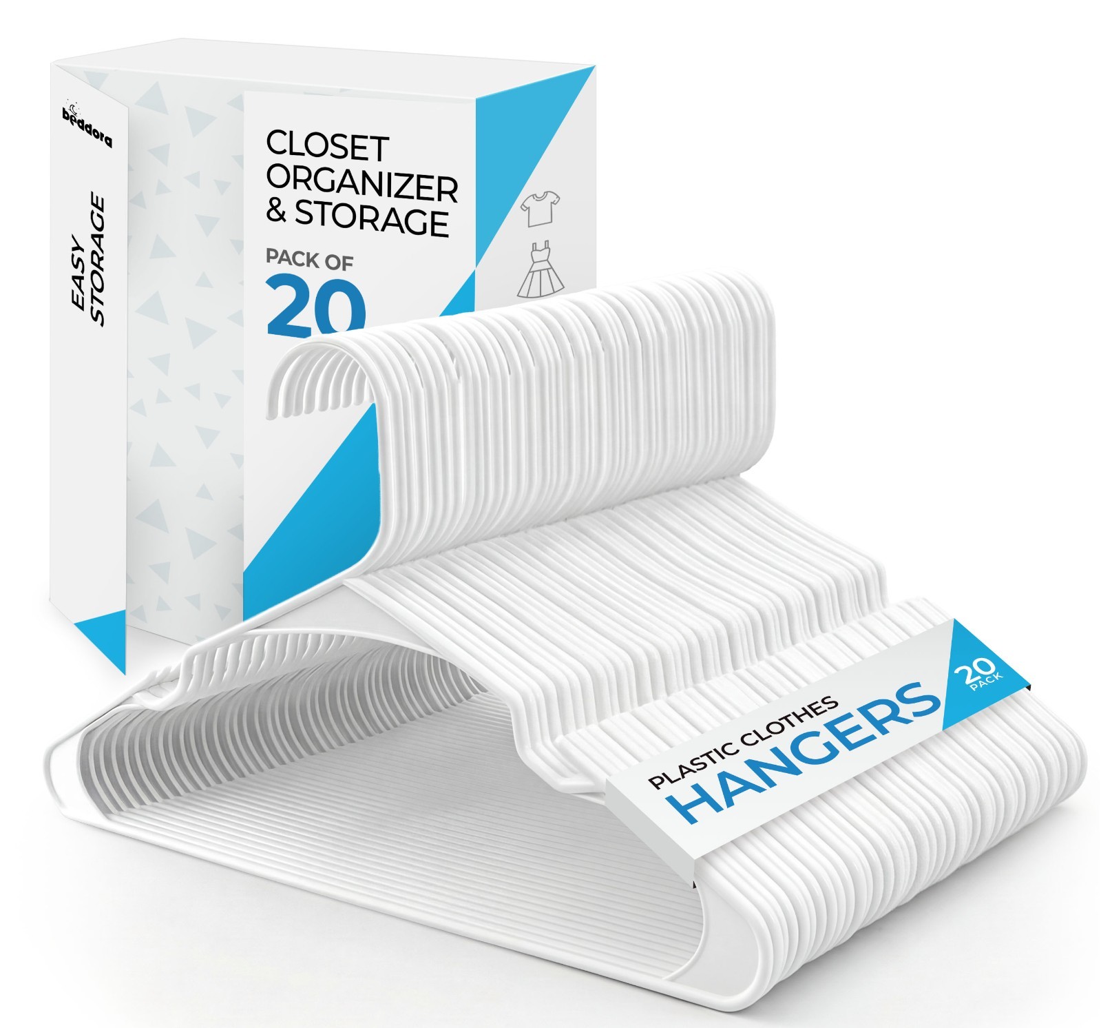 Plastic Clothes Hangers Heavy Duty Non-Slip Double Hook Pack of 30 or 150, Whit