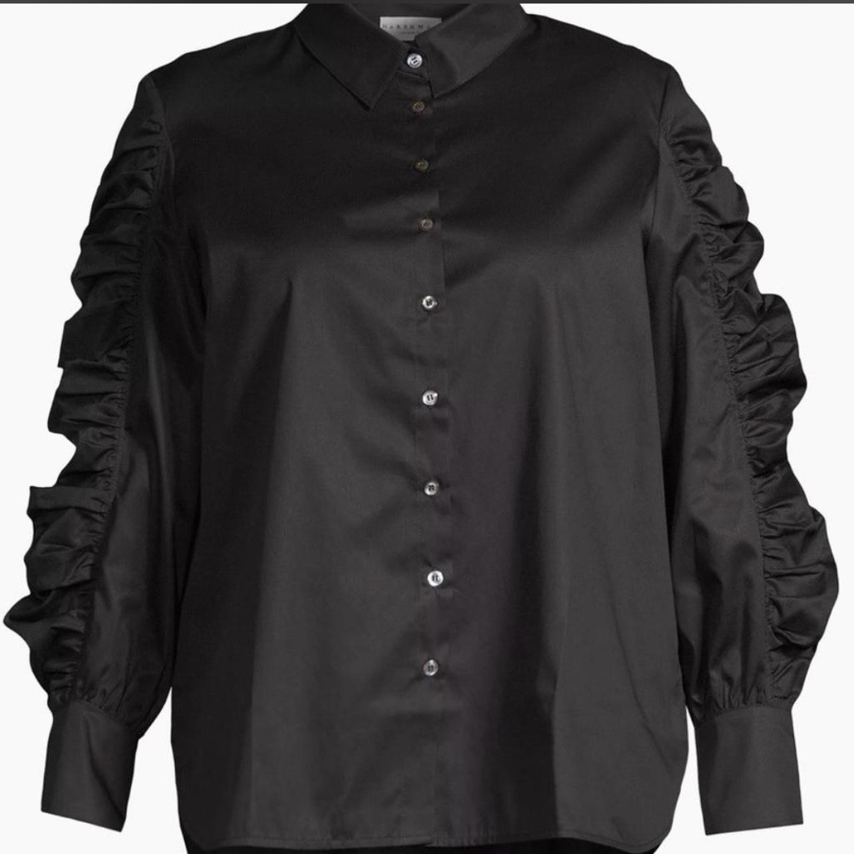 Harshman Juliana Black Cotton Ruched Sleeve Shirt Size Large