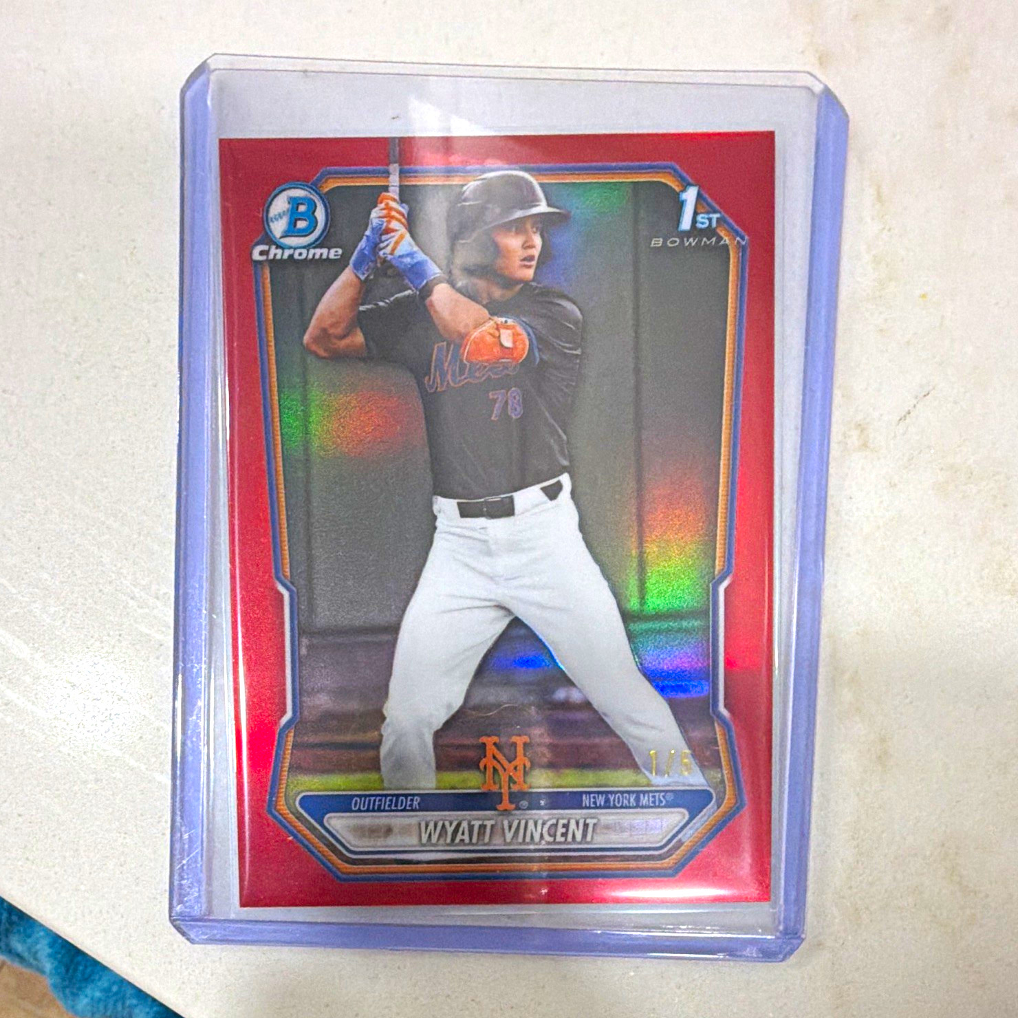 Topps 2024 Bowman Chrome 1st Bowman Wyatt Vincent Mets BCP-187 Red /5 Topps 2024 Bowman Chrome 1st Bowman Wyatt Vincent Mets BCP-187 Red /5