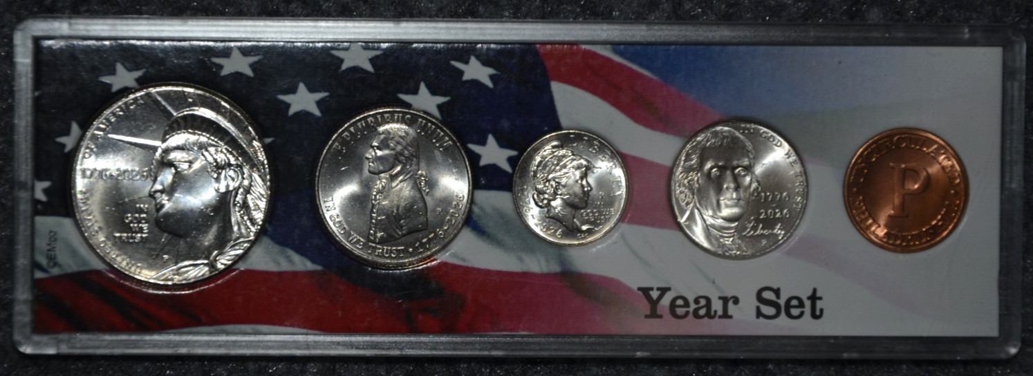 1776-2026 P Semiquincentennial 5-Coin Uncirculated Set In Year Set Flag Holder