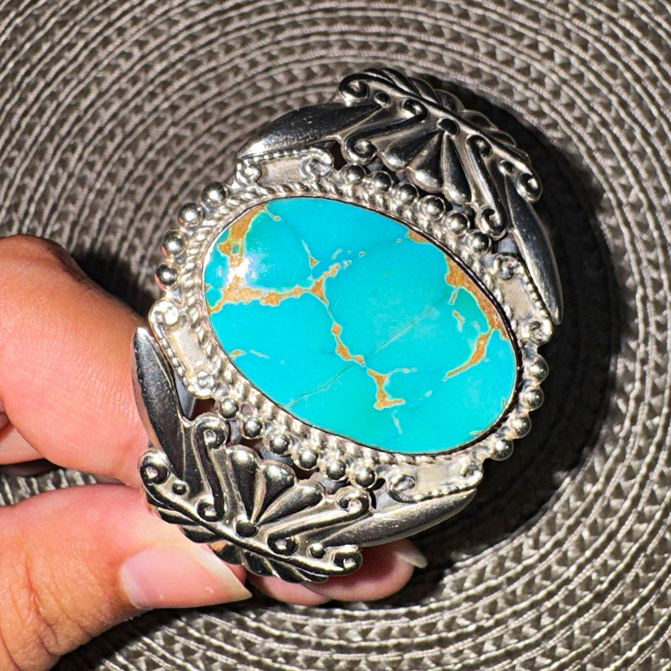 Vintage Native American Style Sterling Silver Open Cuff Bracelet Turquoise Vintage Native American Style Sterling Silver Open Cuff Bracelet Turquoise
