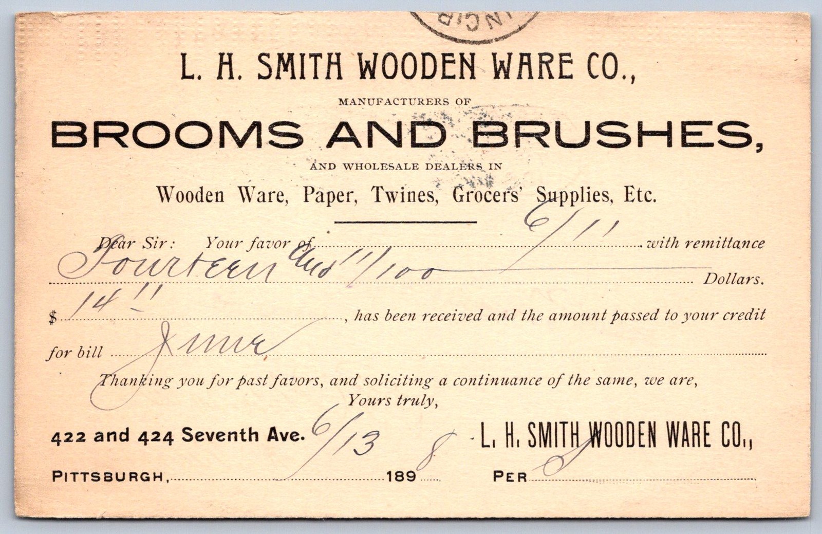K30/ Pittsburgh Pennsylvania Postcard c1898 Smith Wooden Ware Brooms  7
