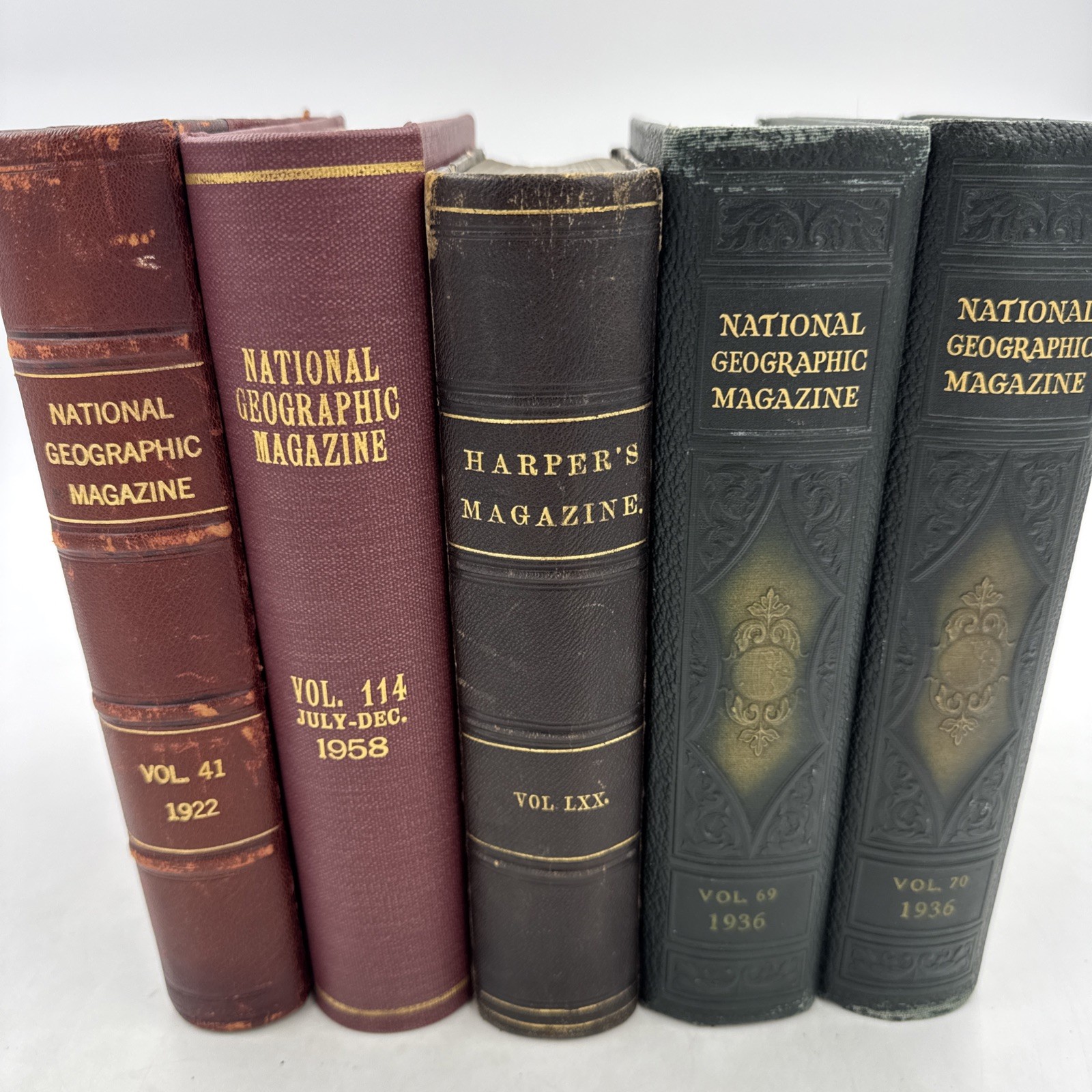 Antique Library Book Lot 5 Bound Harpers Magazine 1884 National Geographic Gilt