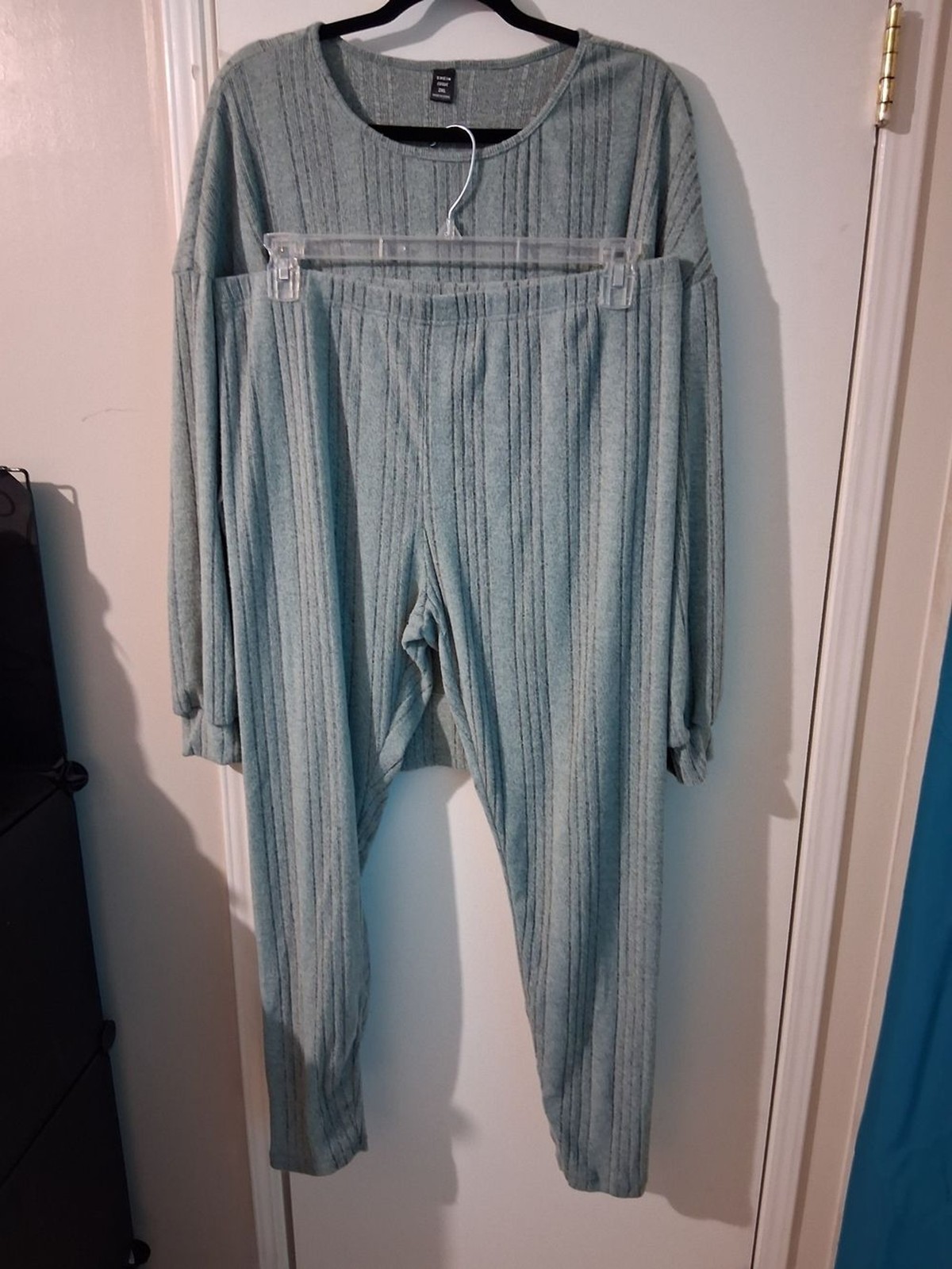 SHEIN Ribbed Relaxed Two-Piece Pantsuit in Teal Green SHEIN Ribbed Relaxed Two-Piece Pantsuit in Teal Green