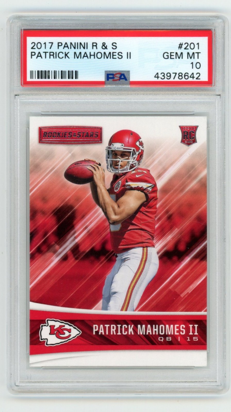 PSA 10 2017 Panini Rookies & Stars #201 Patrick Mahomes II RC PSA 10 2017 Panini Rookies & Stars #201 Patrick Mahomes II RC