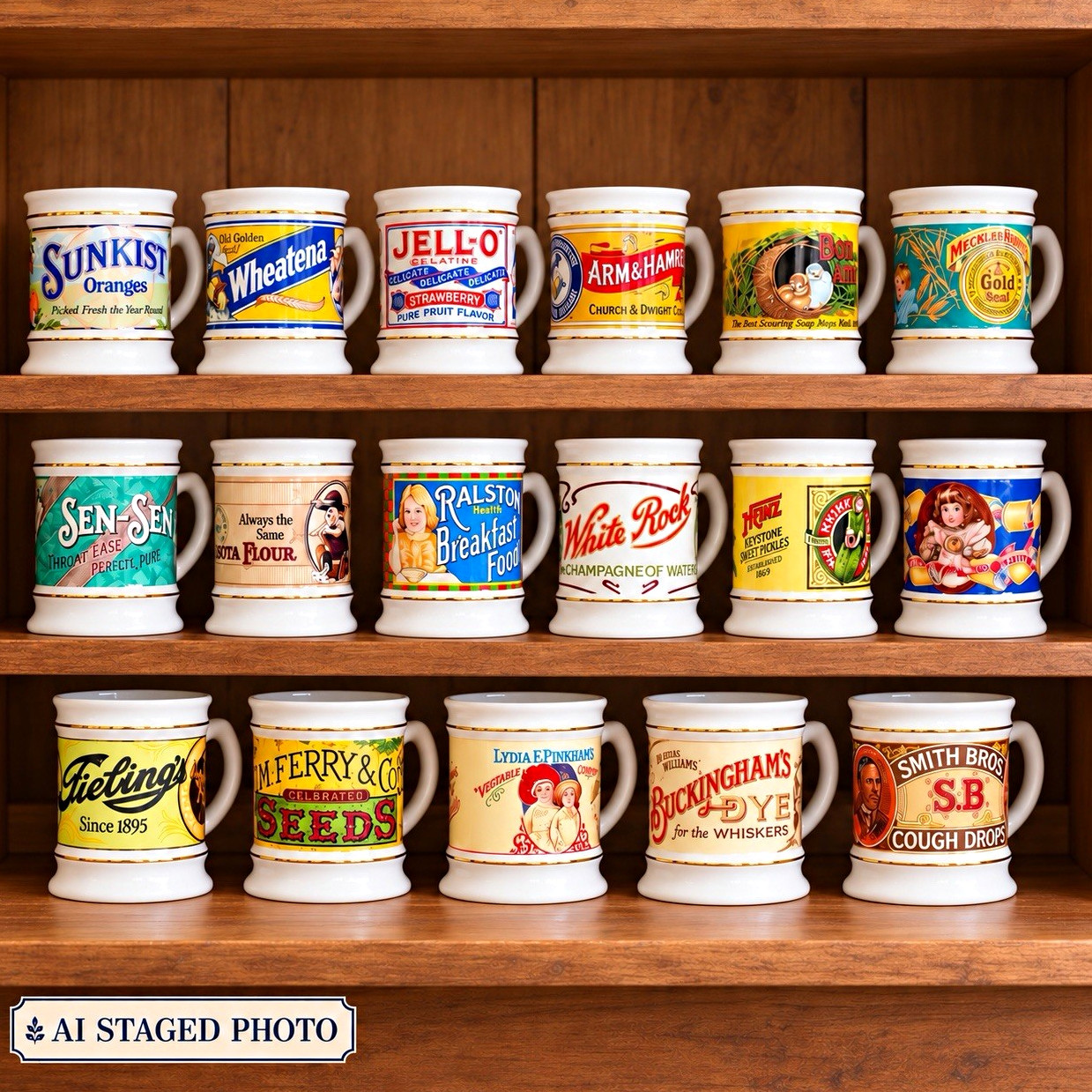 Vintage 1984 Franklin Porcelain Advertising Mug Collection Set of 17 Japan