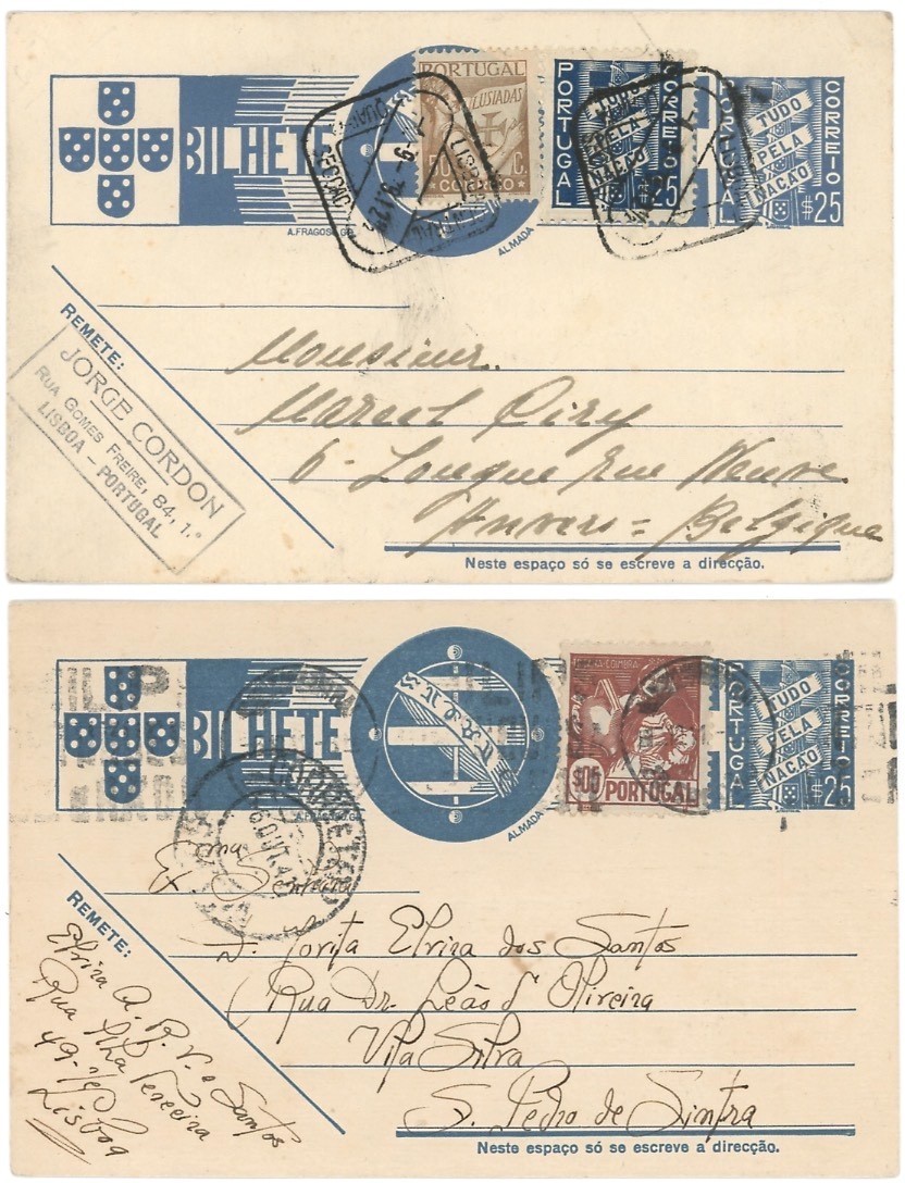 Portugal 1939 & 1941 Uprated 25c Cards, Foreign & Domestic Usages