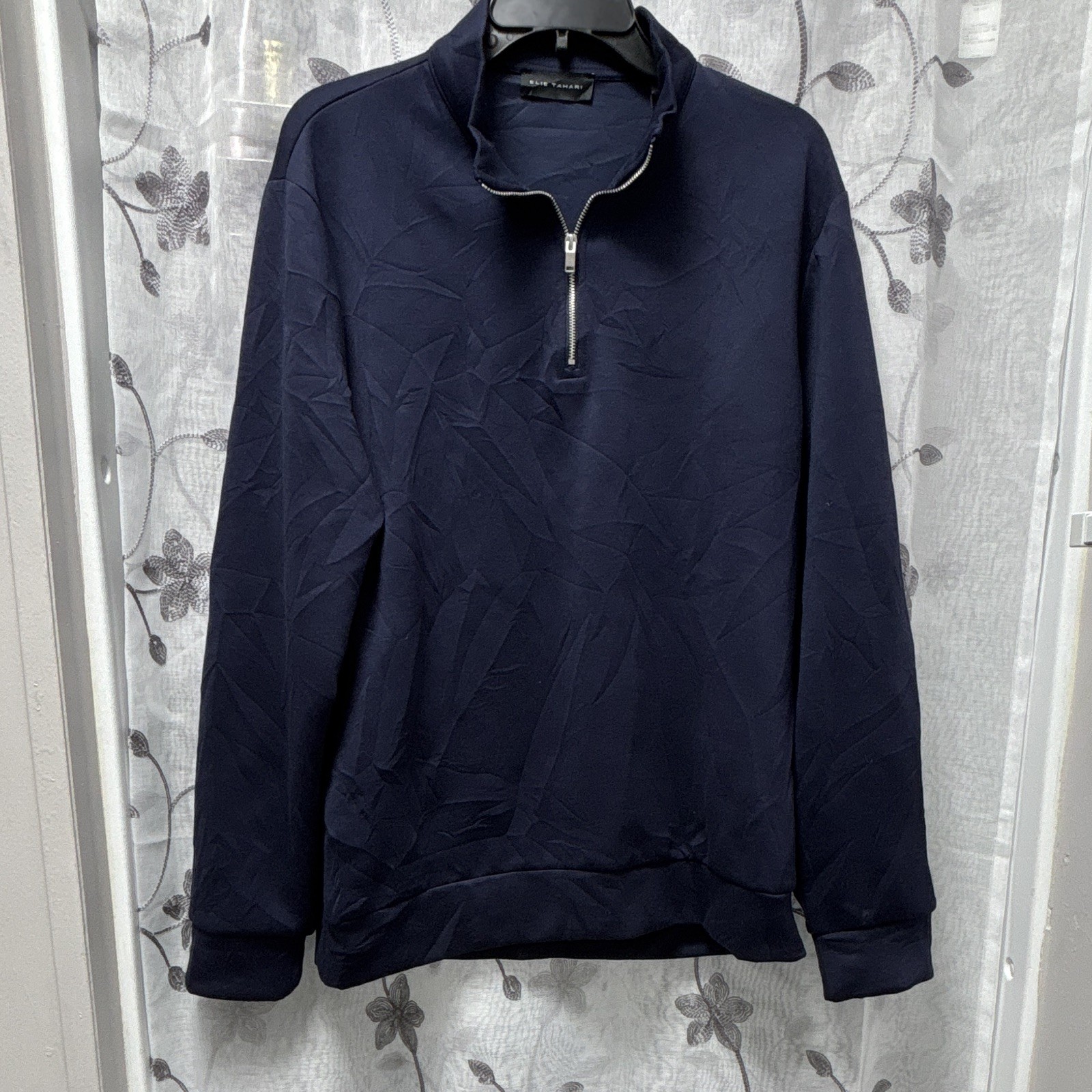 Quarter Zip Long Sleeve Jacket By Ellie Tahari Size Large Navy Blue Very Soft