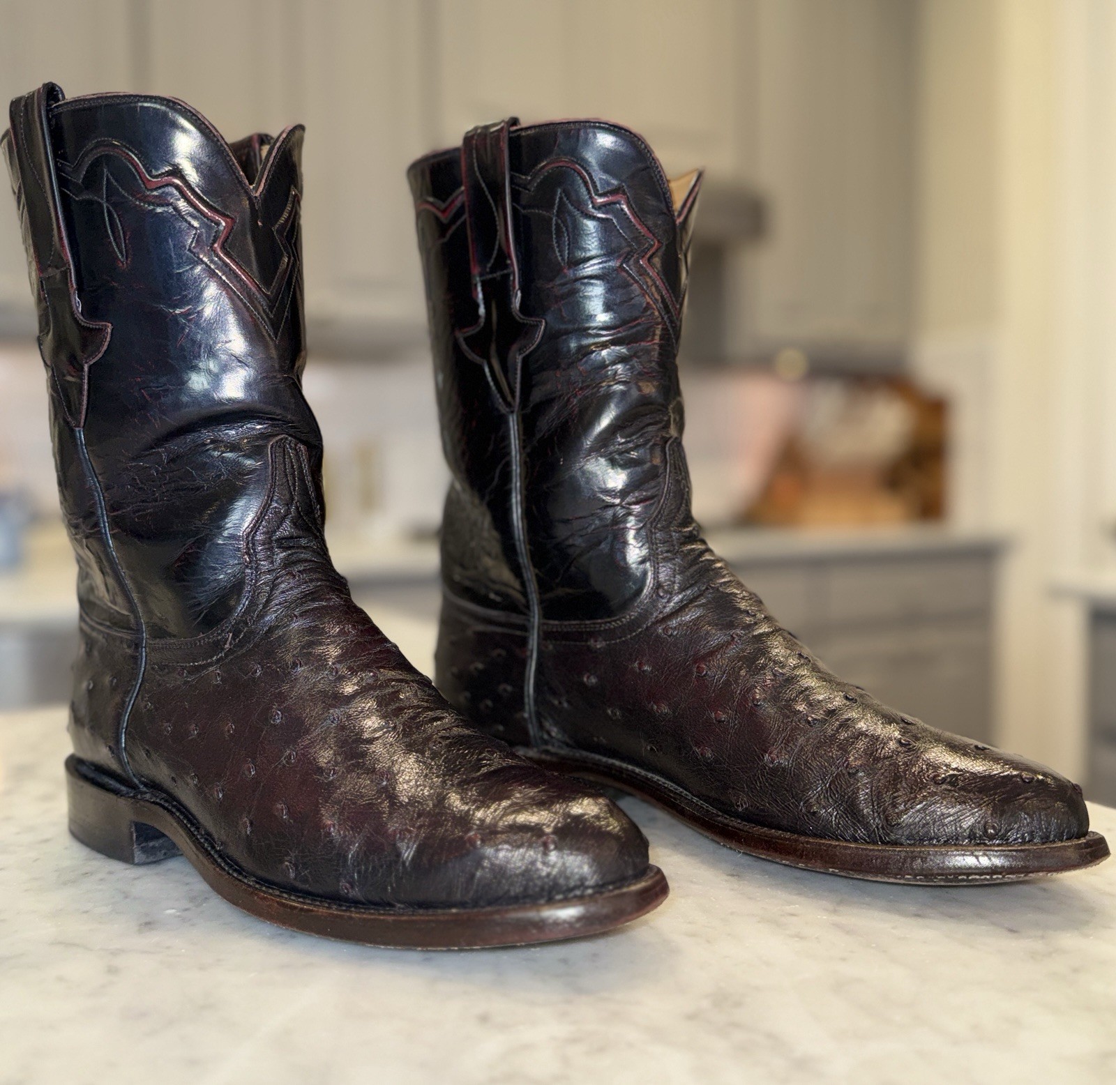Lucchese Classics Roper Full-Quill Ostrich in Black Cherry Handmade 9.5D L3083RR