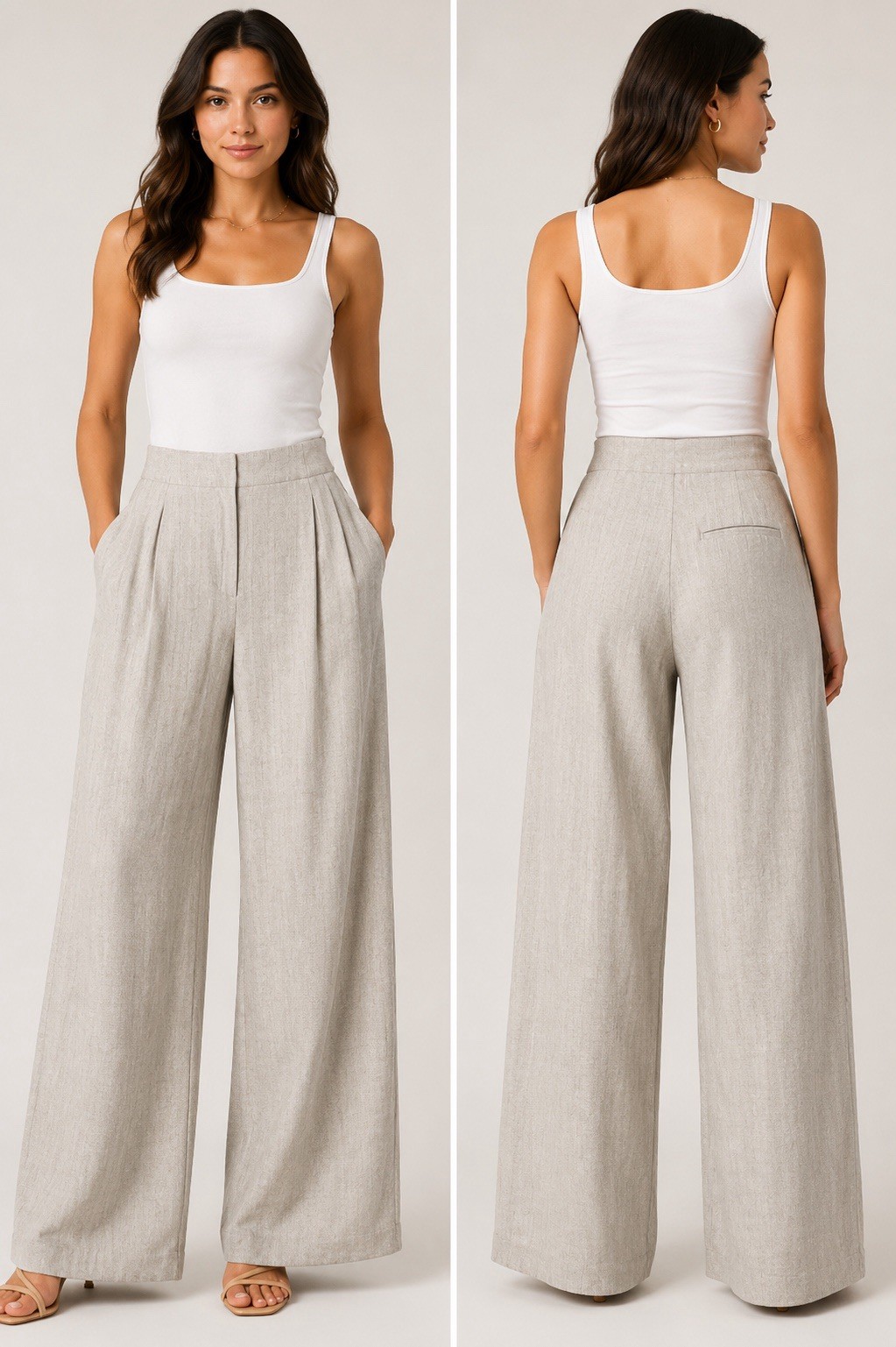 Topshop Wide Leg Pleated Pants Womens 8 High Rise Beige Trouser Office Career