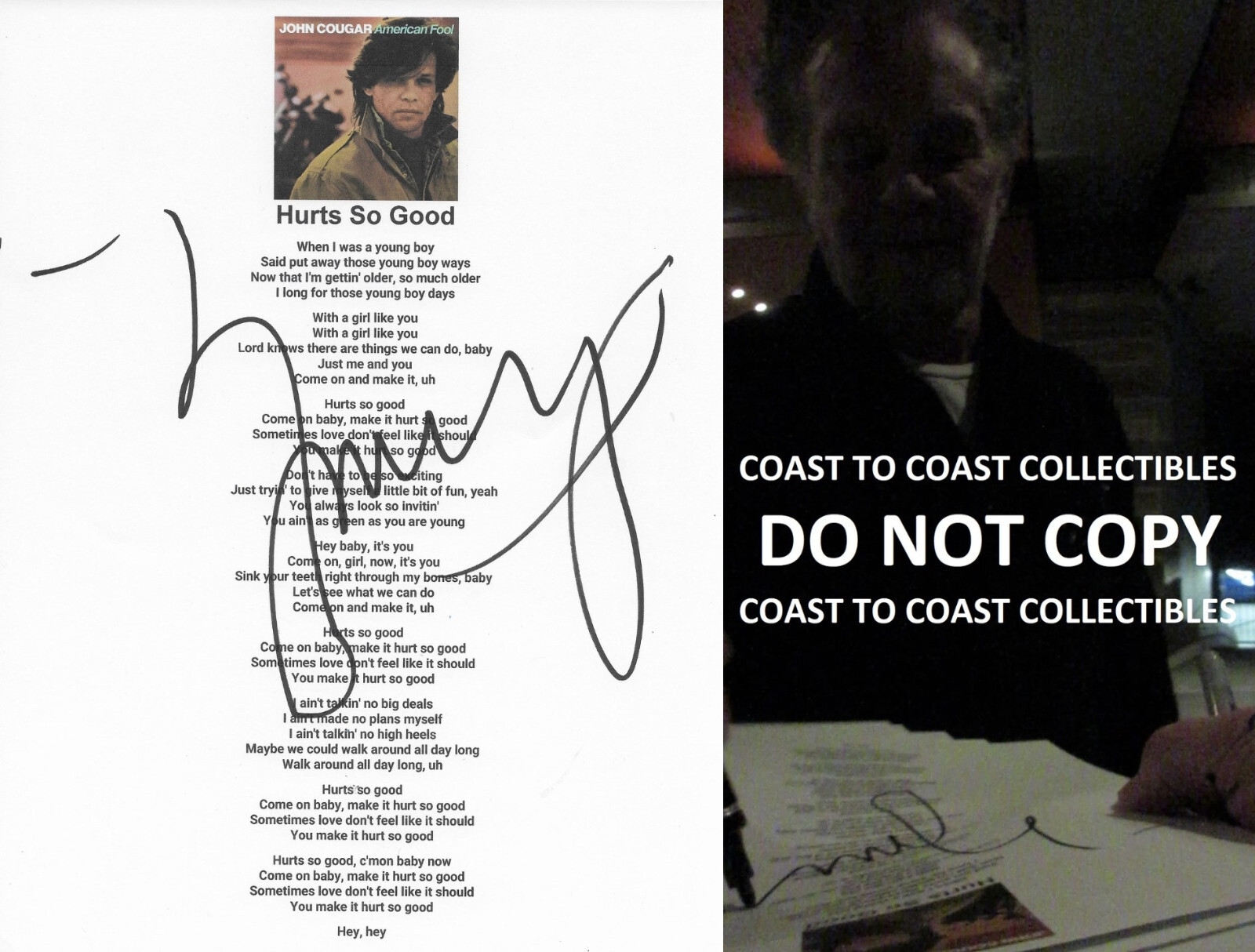 John Mellencamp signed Hurts so Good Lyrics sheet COA exact Proof autographed