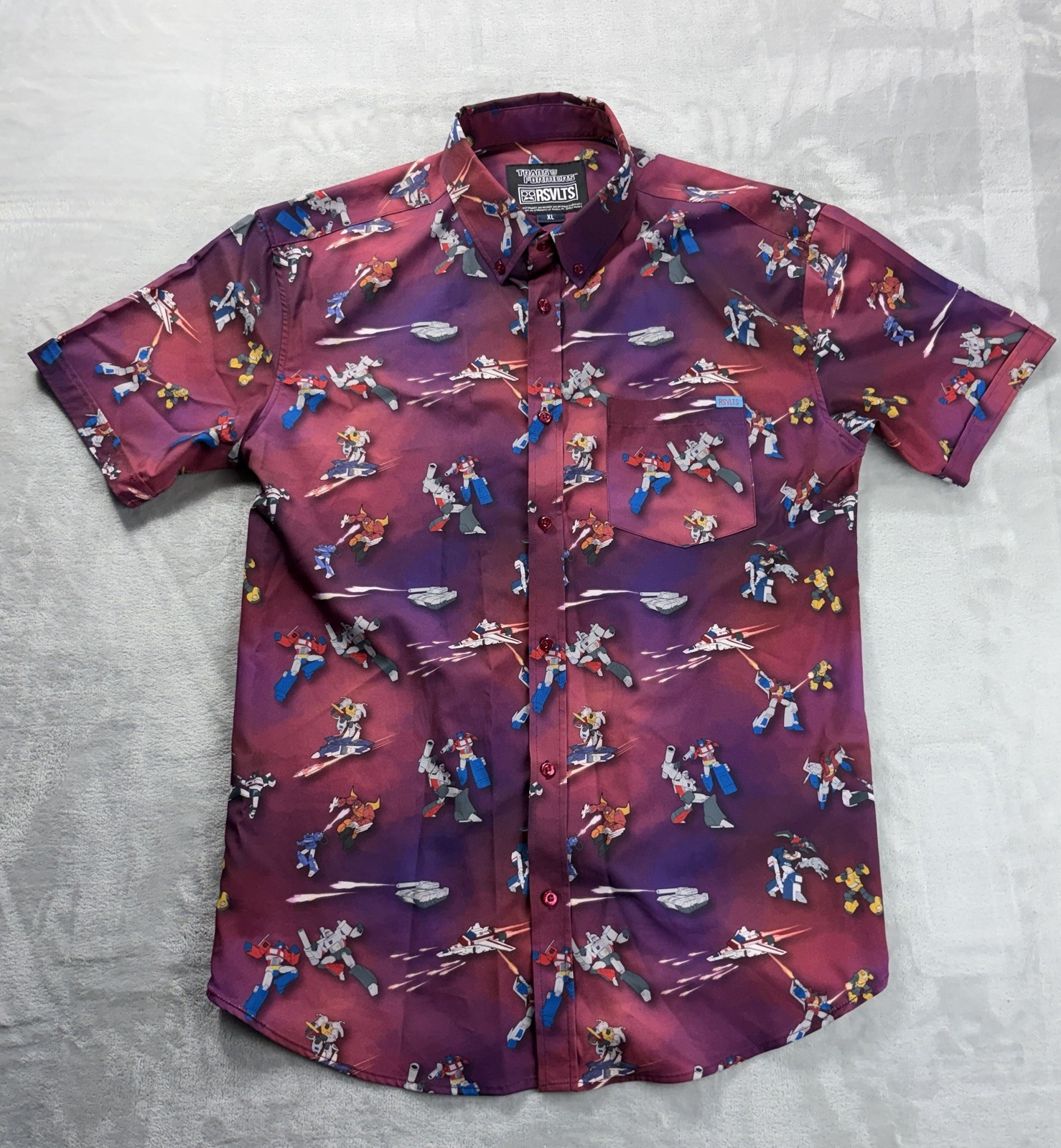 RSVLTS Transformers G1 Print Shirt Kunuflex Optimus Megatron Men\'s XL Button