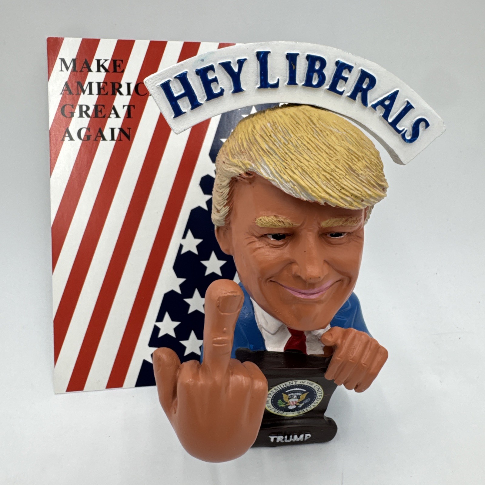President Trump Funny Christmas F##K U Media Bobble Middle Finger Bobblehead 