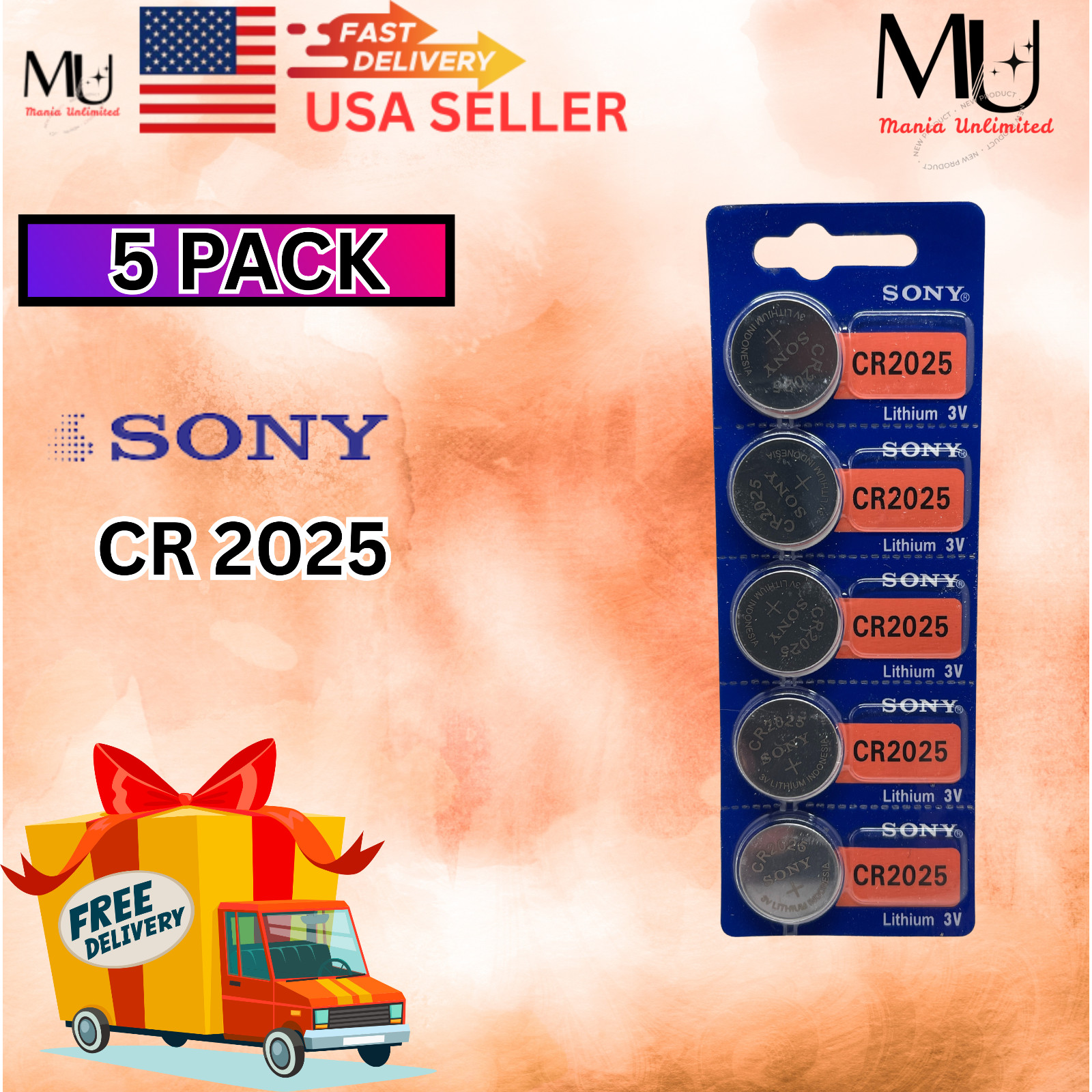 5 x SONY CR2025 Lithium Battery 3V Exp 2033+  know as DL2025 ECR2025 BR2025