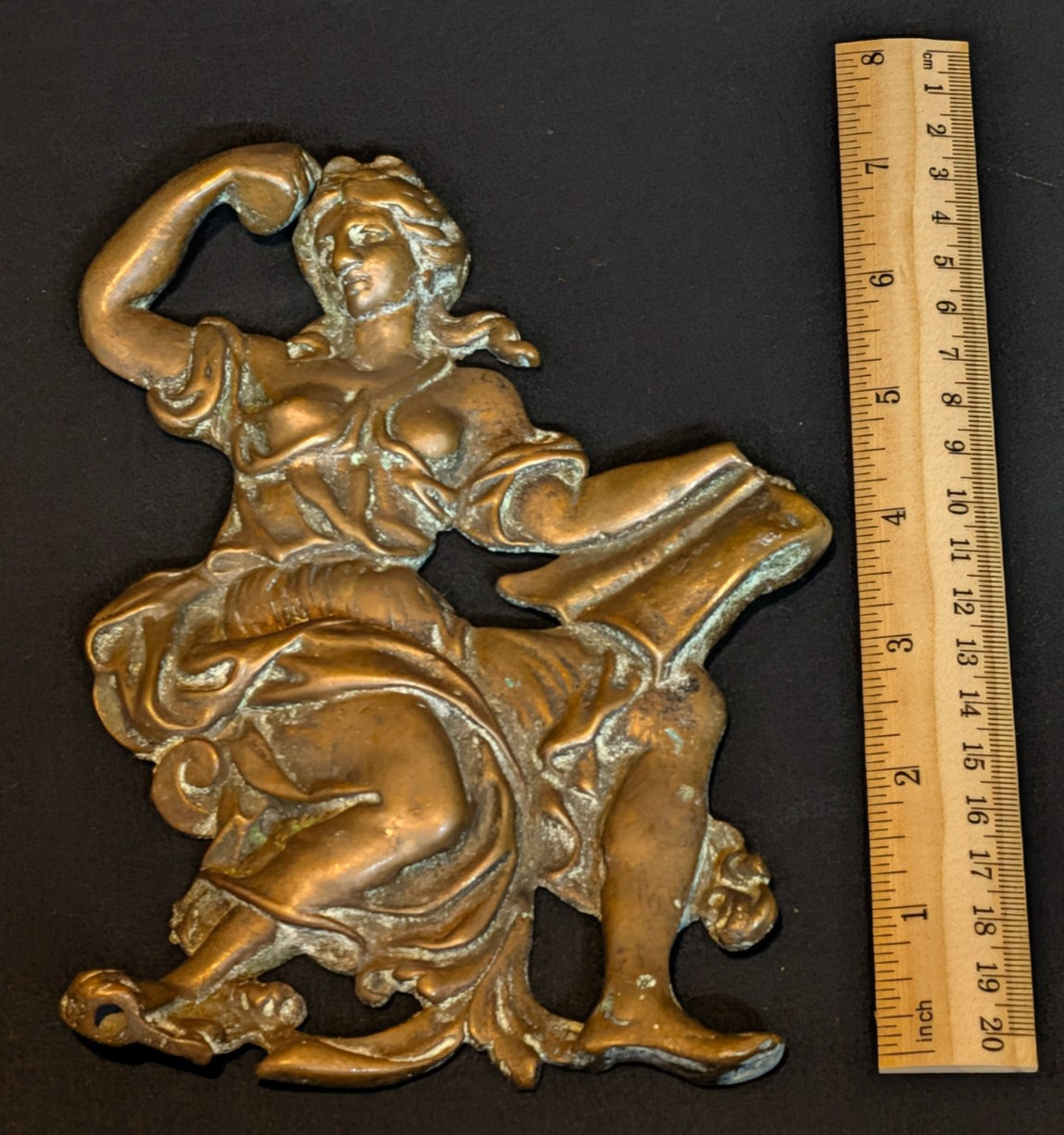 Antique Bronze Cast Relief Plaque of Neoclassical Female.Circa 19th Century
