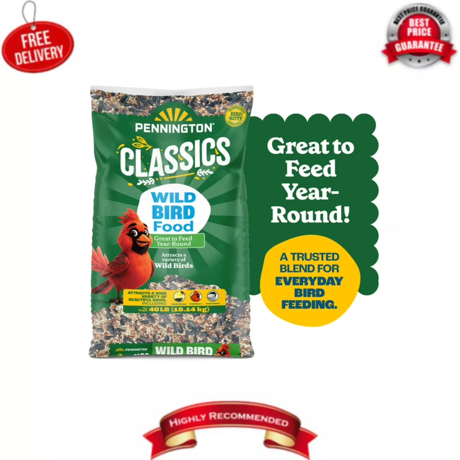 Pennington Classic Wild Bird Feed and Seed, 40 lb. Bag, Dry, 1 Pack Pennington Classic Wild Bird Feed and Seed, 40 lb. Bag, Dry, 1 Pack