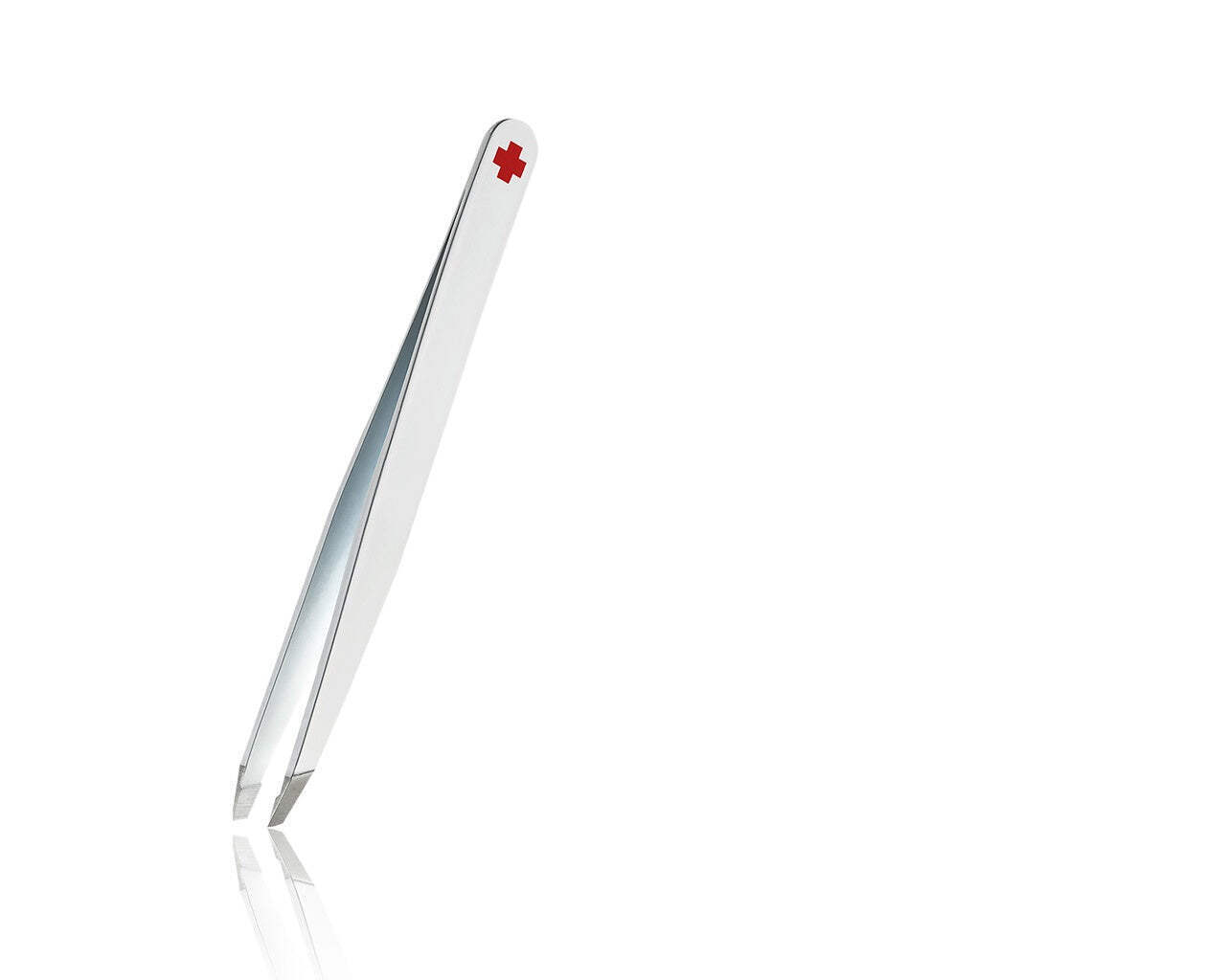 Rubis Switzerland Swiss Tweezers White with Red Swiss Cross Slanted Tip 3-3/4\