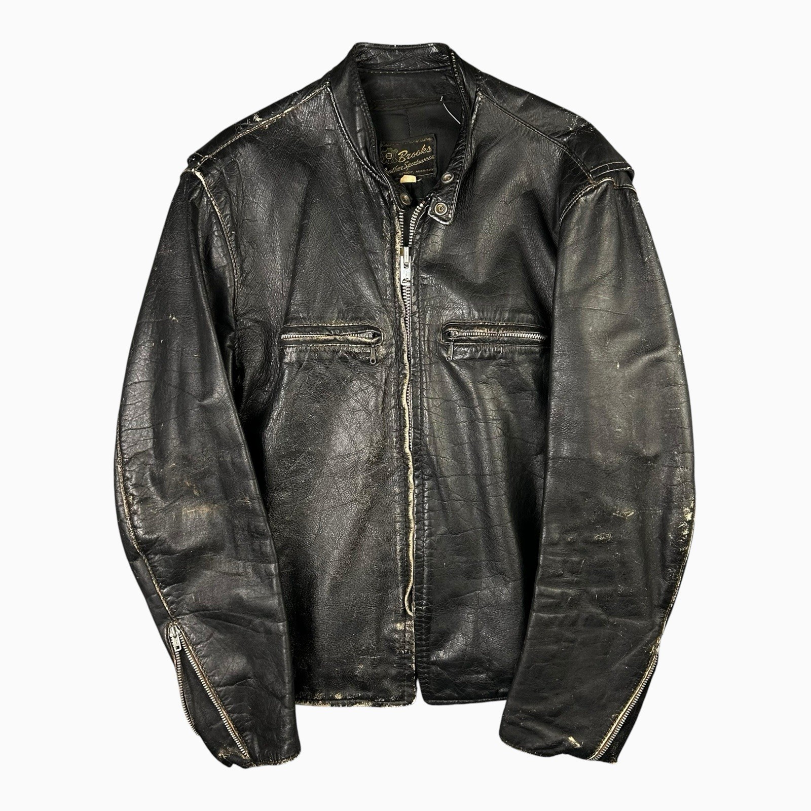 Vintage 60s 70s Brooks Leather Cafe Racer Jacket USA 46