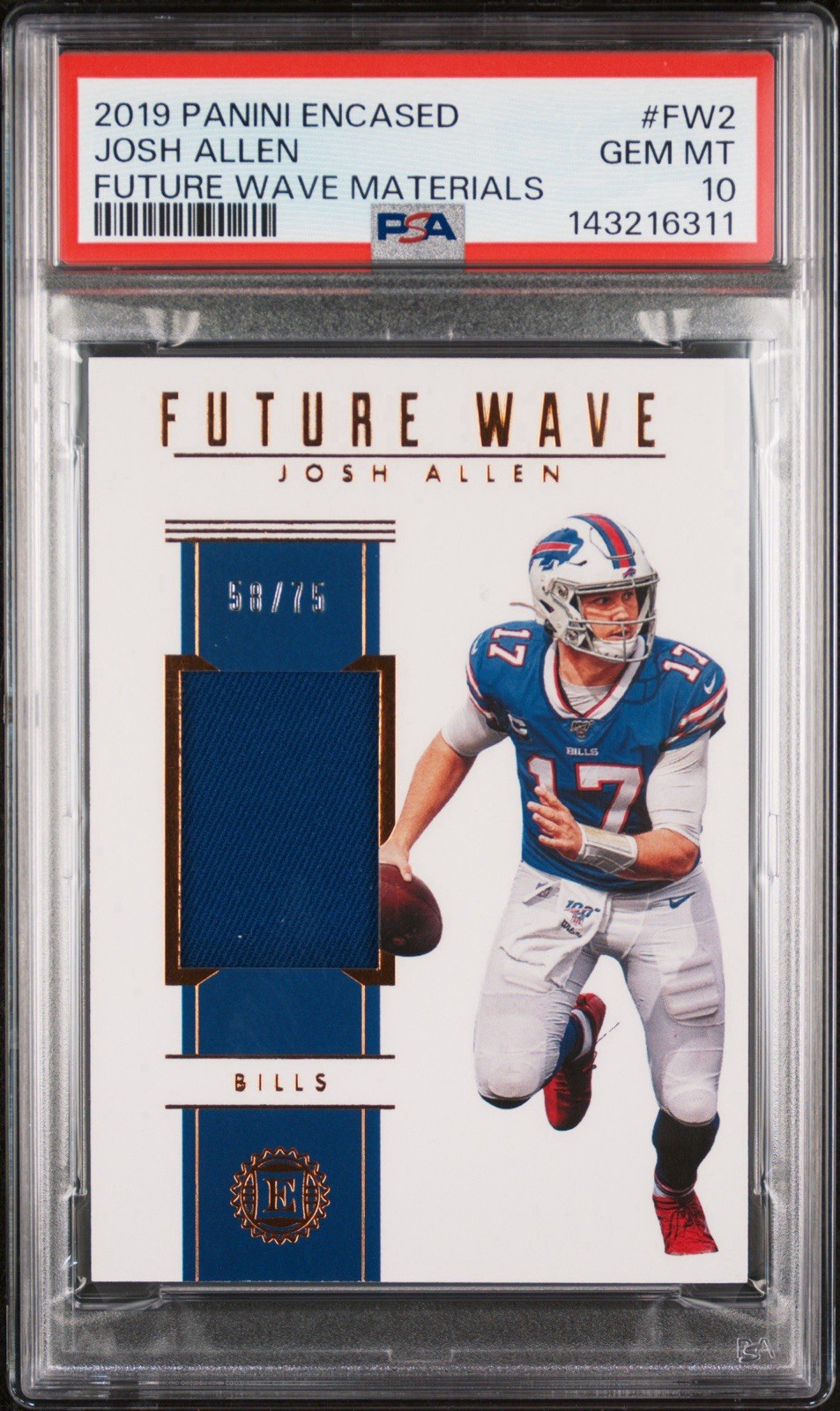 Panini 2019 Encased Josh Allen Bills Future Wave Materials #FW2 MEM /75 PSA 10