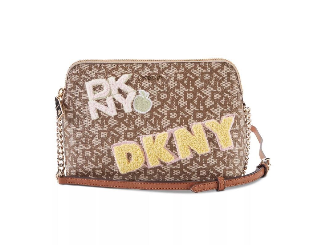 DKNY Bryant Signature logo chain strap women\'s dome small crossbody -BROWN
