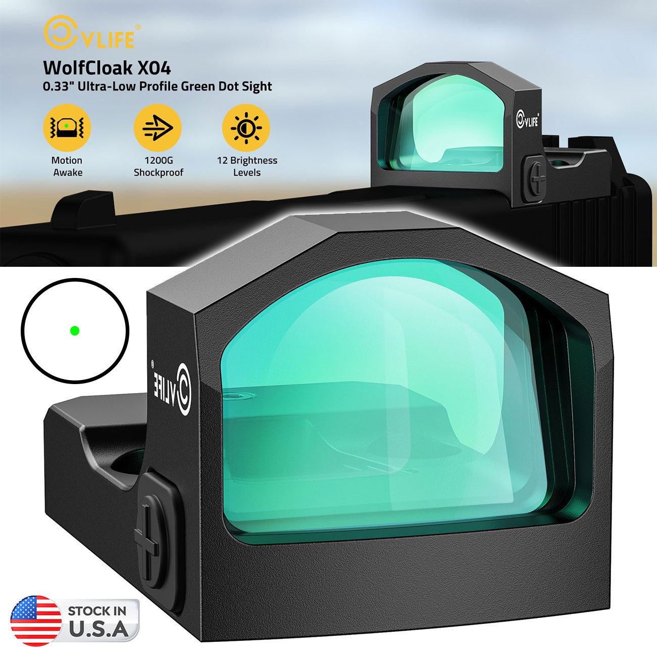 CVLIFE WolfCloak X04 Motion Awake 3 MOA Reflex Green Dot Sight for RMR Footprint