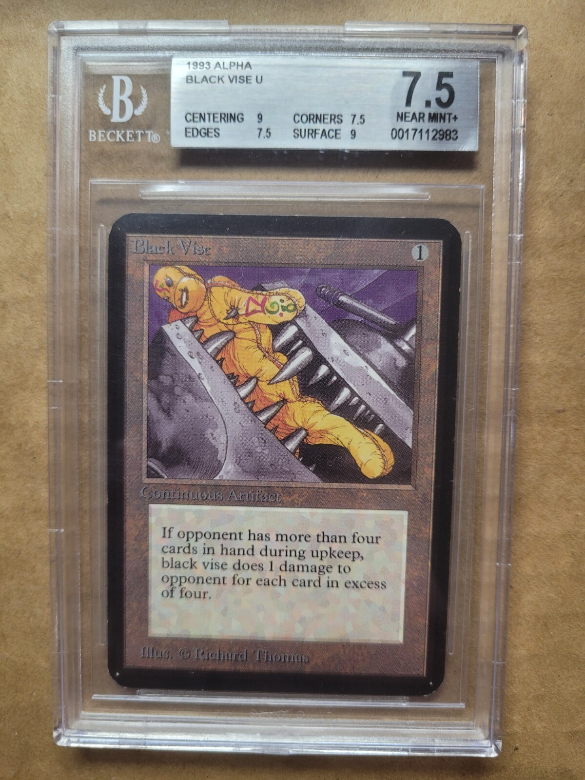 Black Vise ALPHA Magic MTG Beckett Graded 7.5 BGS Uncommon English Near Mint NM