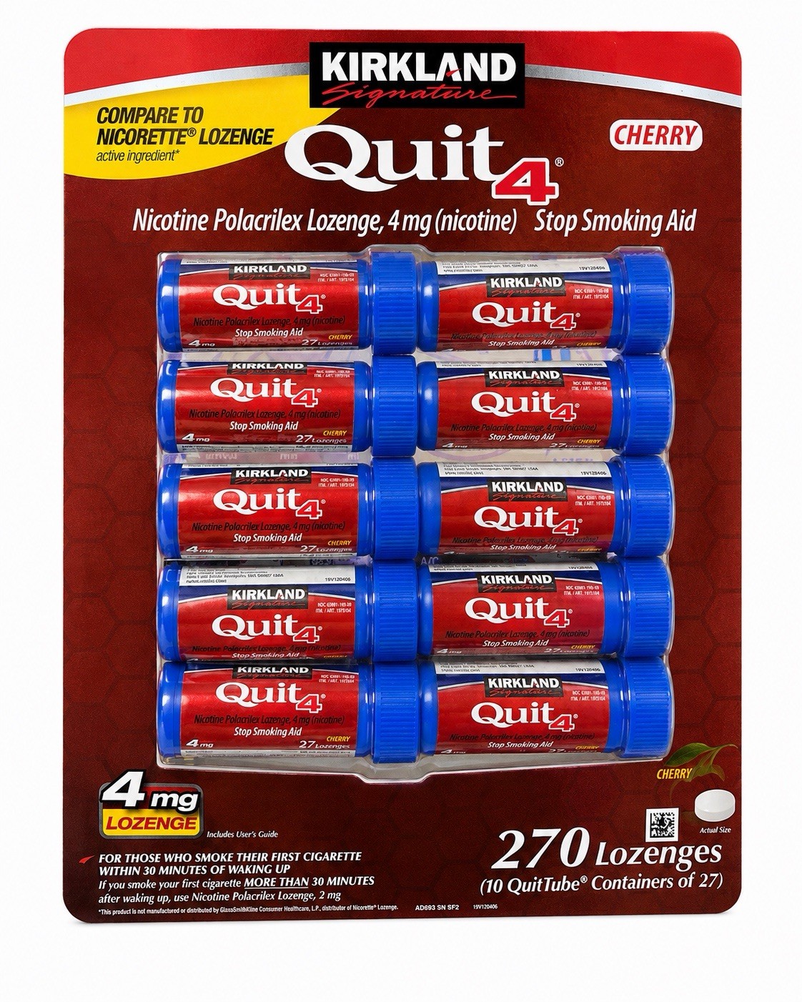 Kirkland Quit 270 Nicotine Lozenges Cherry 4mg Stop Smoke 12/27 Sealed New Kirkland Quit 270 Nicotine Lozenges Cherry 4mg Stop Smoke 12/27 Sealed New
