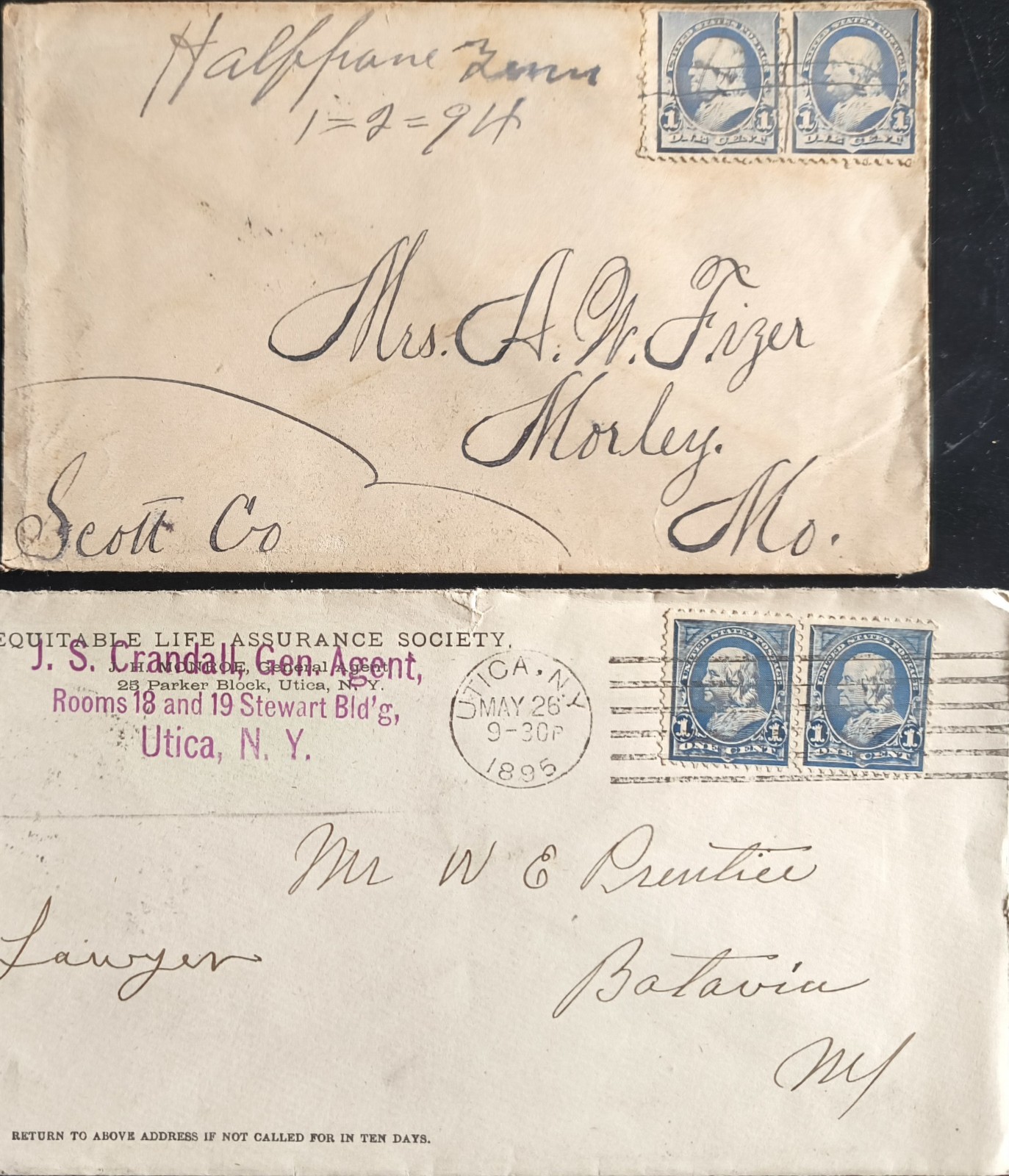 Antique 1890s USA Postal History Cover Lot Advertising Equitable Life Insurance 