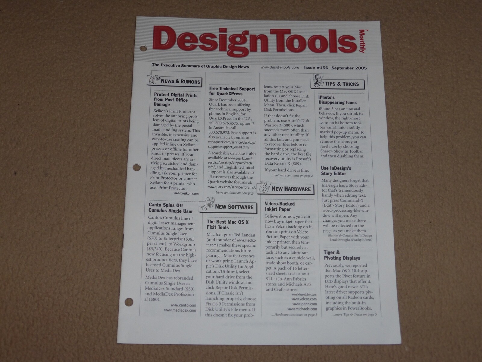 Design Tools Newsletter Executive Summary of Graphic Design News #156 Sept 2005 