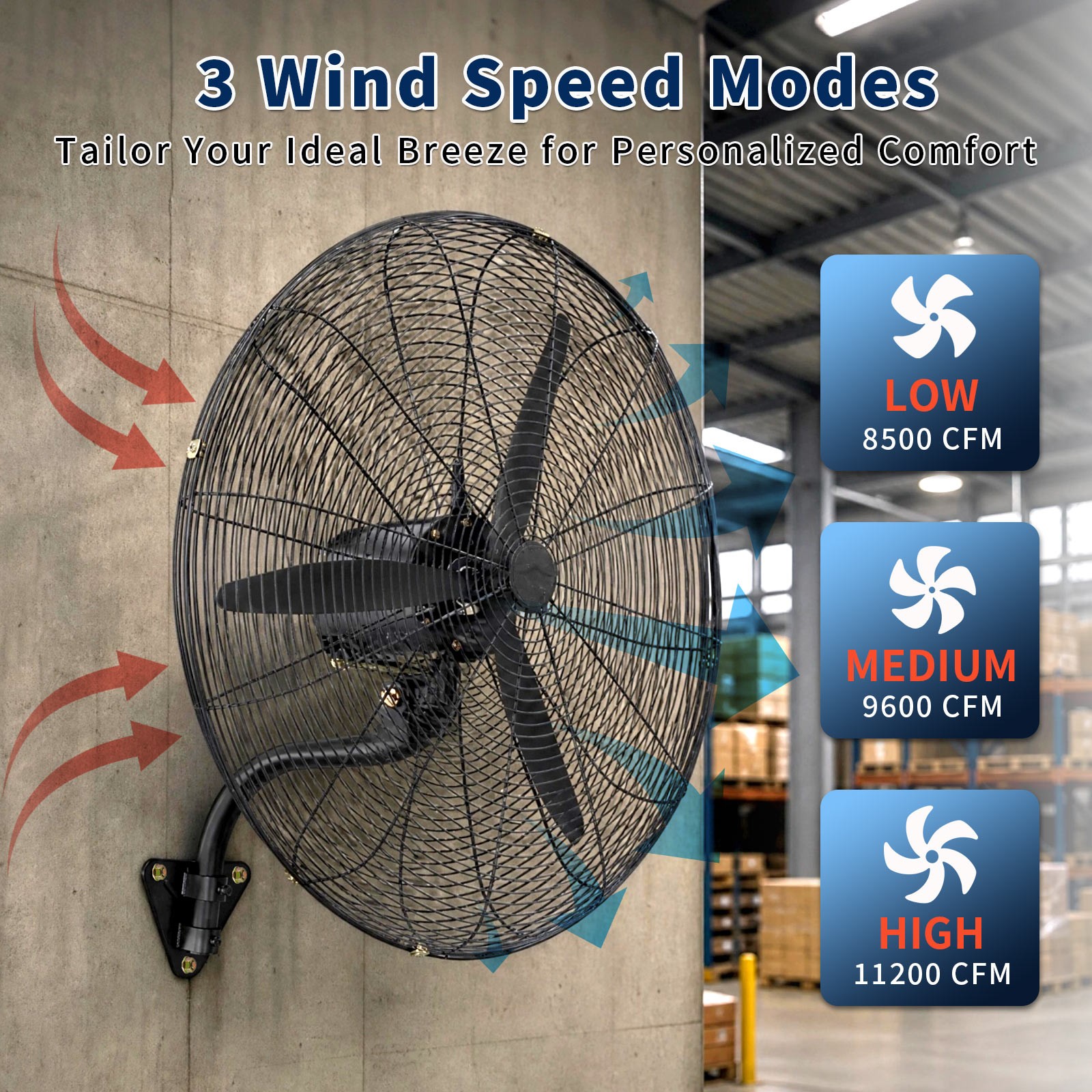 24 Inch Quiet 3‑Speed Oscillating Industrial Metal Wall Fan With Safety Grille 24 Inch Quiet 3‑Speed Oscillating Industrial Metal Wall Fan With Safety Grille