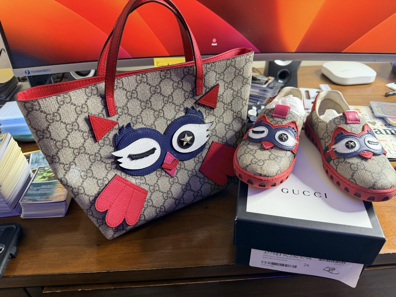 Gucci Owl Pattern, Lightweight Tote Handbag & Owl Shoes Set, 100% authentic
