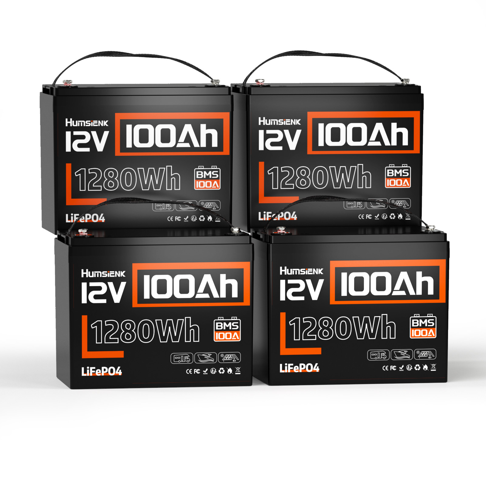 5120Wh 4X 12V 100Ah LiFePO4 Lithium Battery Deep Cycles For RV Solar Off-Grid