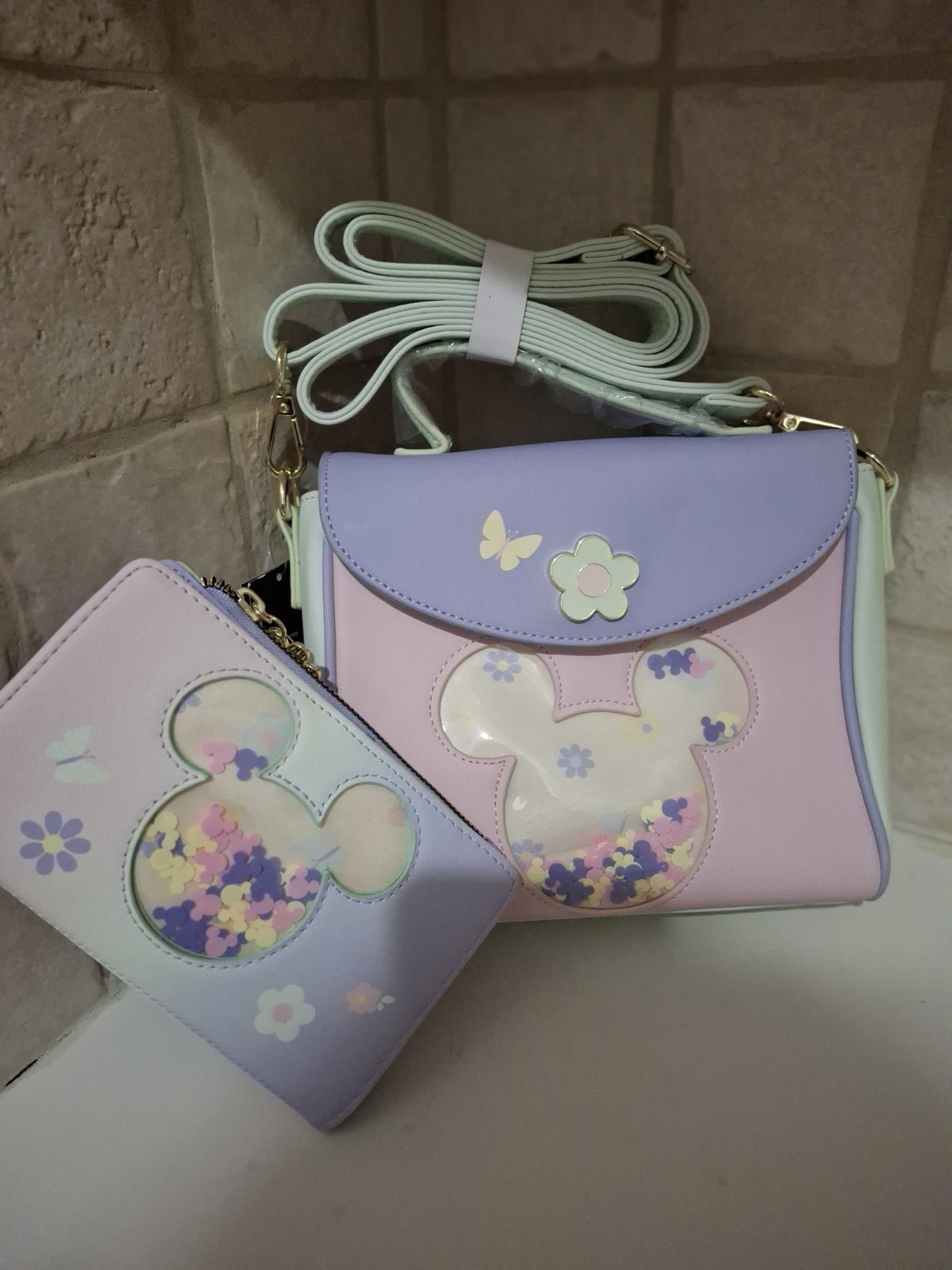 Disney Her Universe Mickey Mouse Confetti Shaker Purse Wallet Set Pastel NWT 