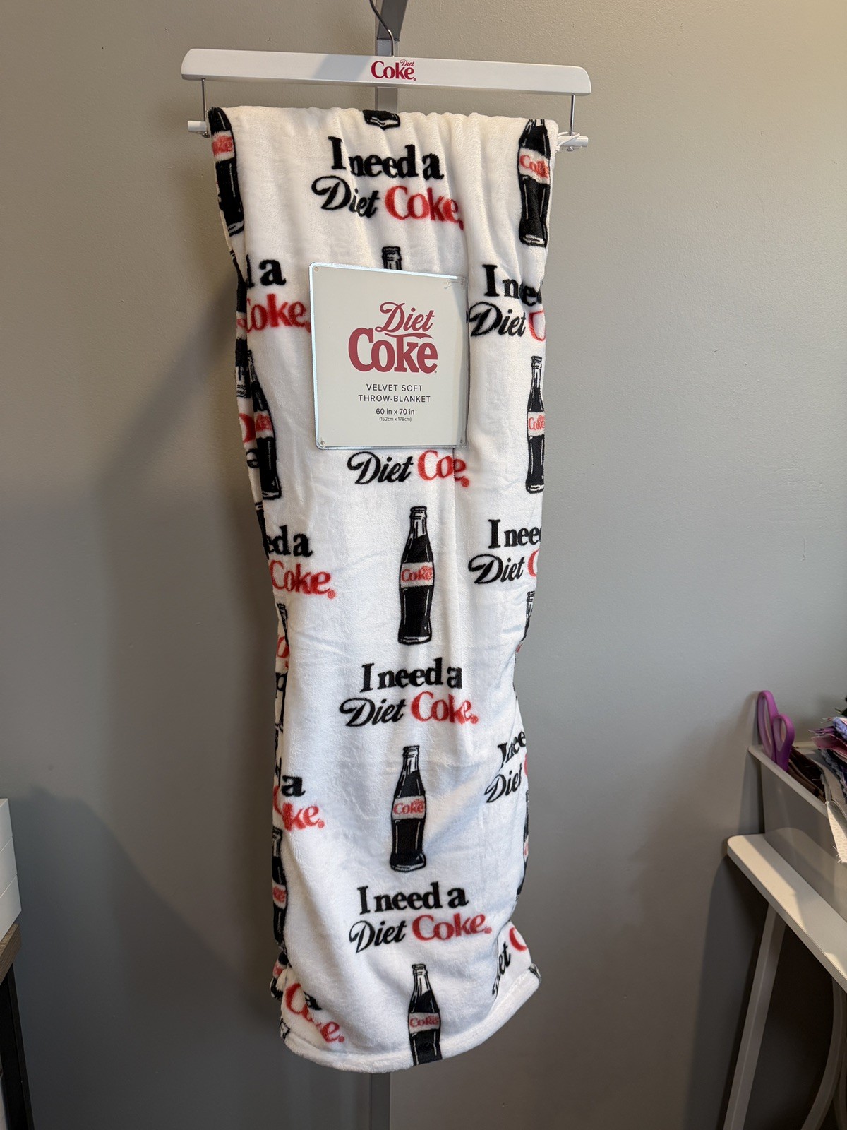 Diet Coke I Need a Diet Coke Velvet Soft Throw Blanket 60x70 White NWT