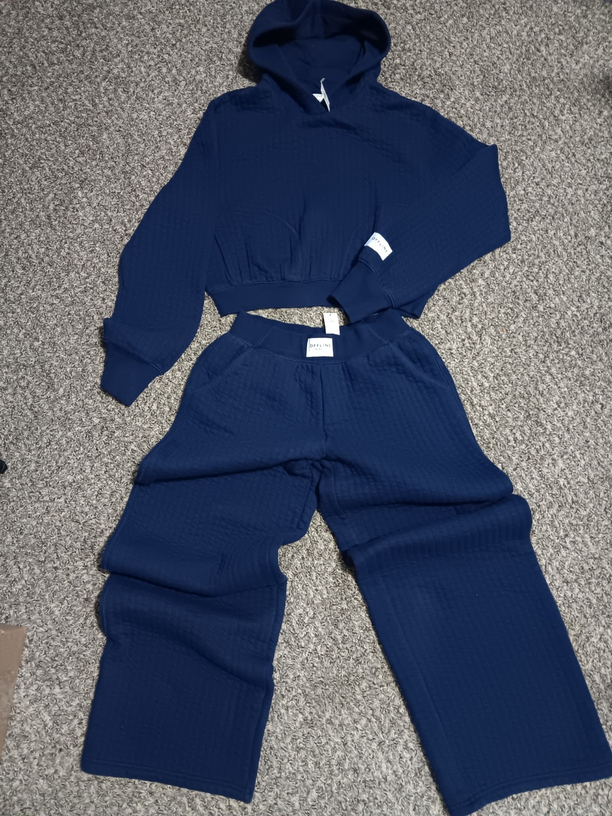 NWT Offline Aerie Coffee Run Quilted Set Hoodie And Pants Navy Ex Small Short NWT Offline Aerie Coffee Run Quilted Set Hoodie And Pants Navy Ex Small Short