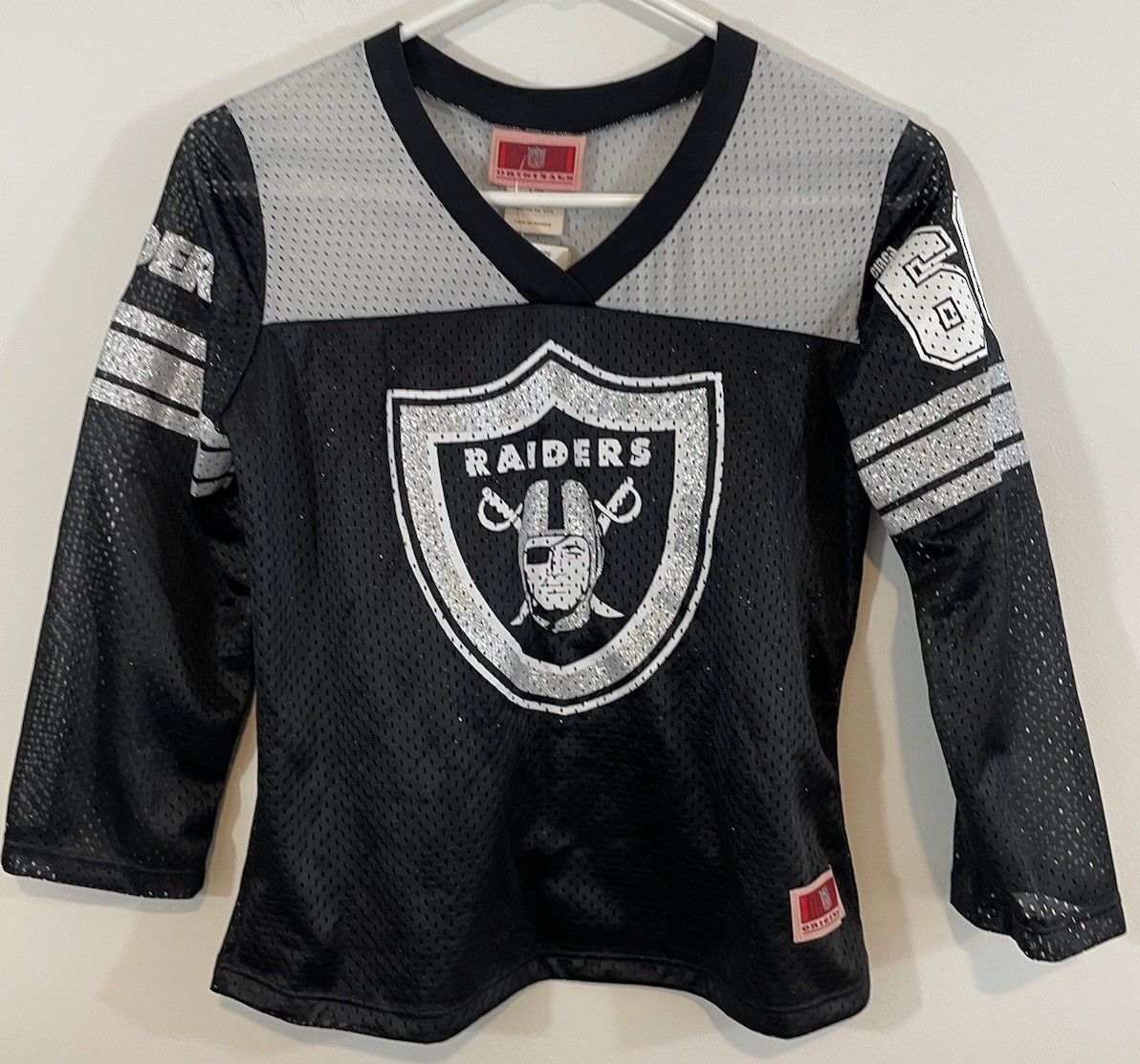 vTg NFL ORIGINALS Oakland Raiders jersey womens large Mesh crop sparkle new USA