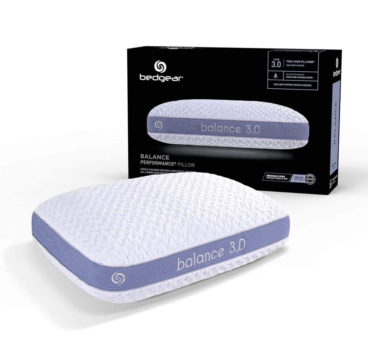 The BEDGEAR Balance 3.0 is a high-profile, medium-firm performance pillow design