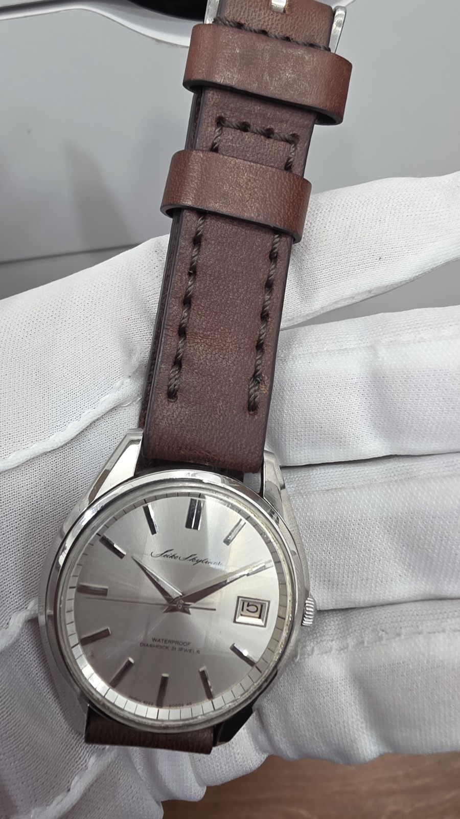 Seiko Skyliner 6222-8000 Waterproof Diashock 21J Hand Stitched Leather Strap 