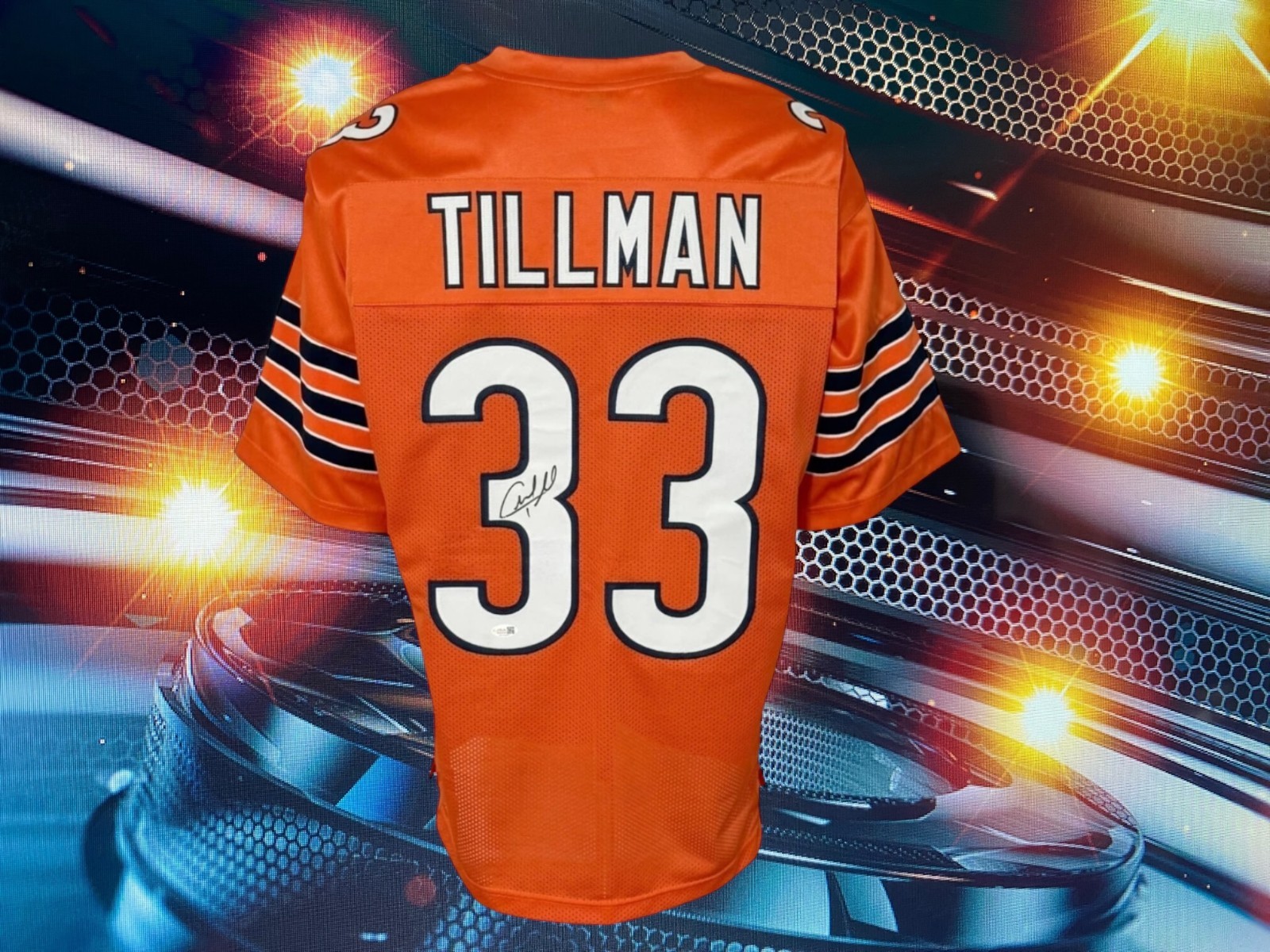 CHARLES TILLMAN AUTOGRAPHED CUSTOM CHICAGO BEARS ORANGE JERSEY JSA AUTHENTICATED