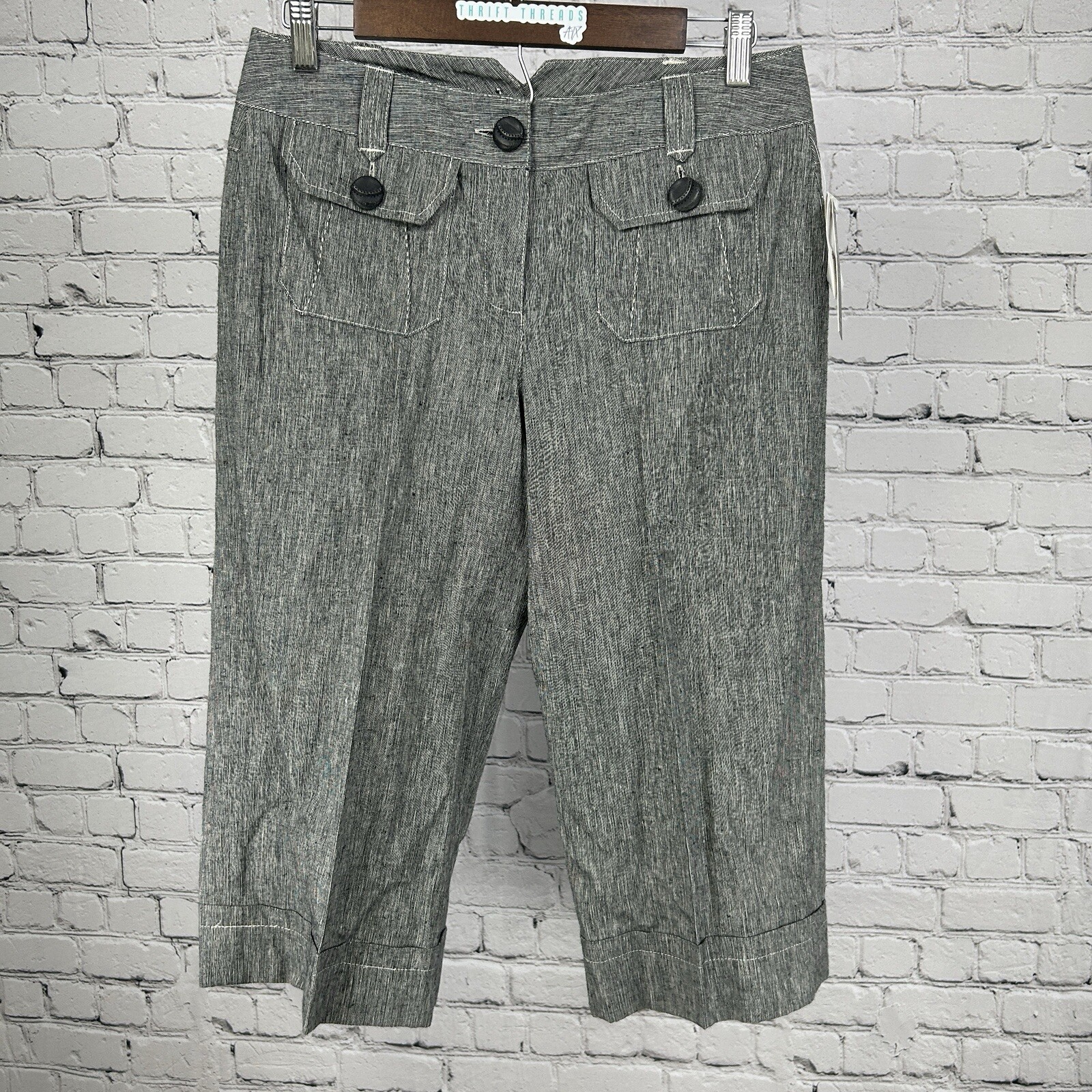 NWT Sharagano Studio Black Beige Linen Blend Retro Ankle Pant Size 8P (30X18)