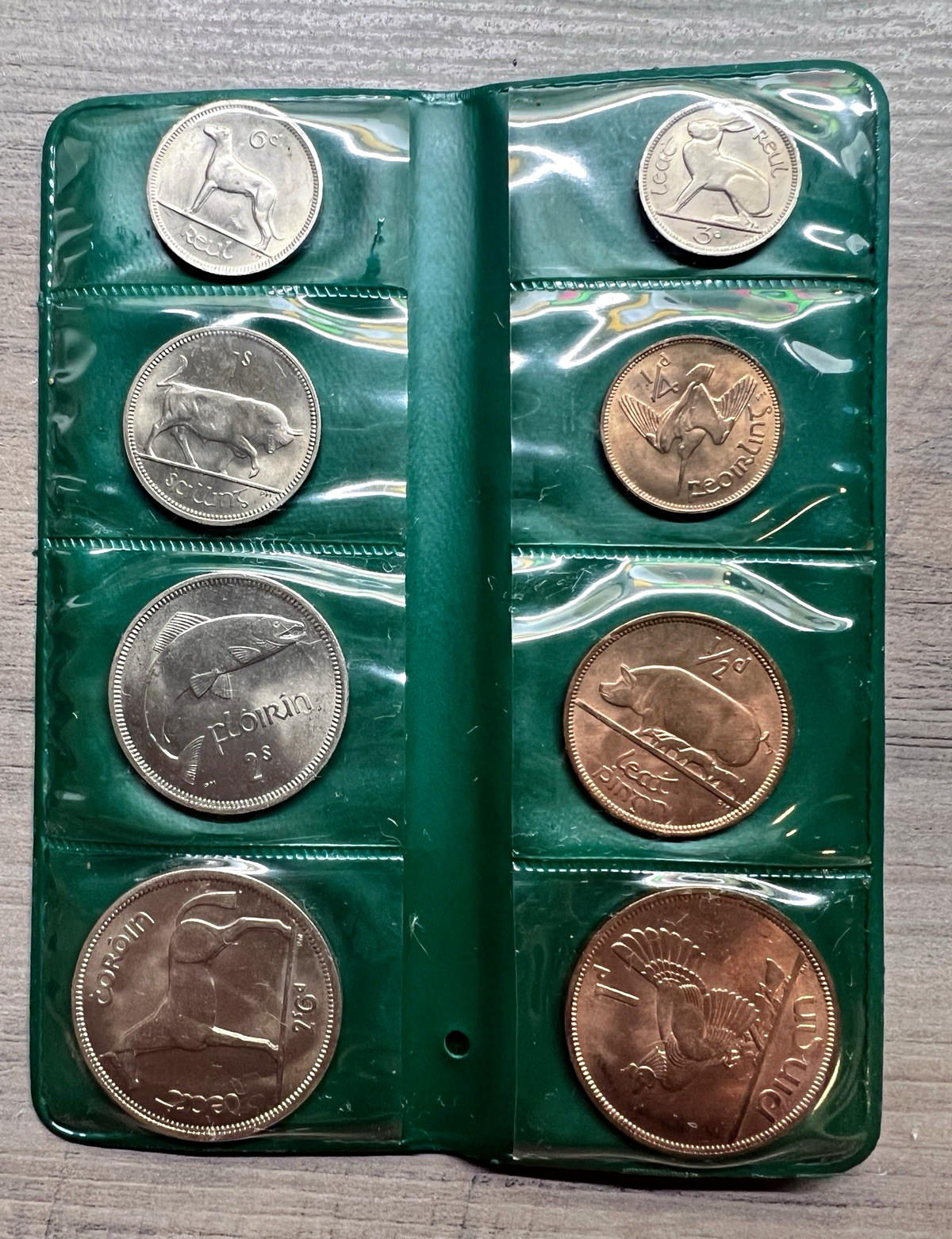 Vintage Ireland 8 Coin Pre-Decimal Set 1959-1969 Original Green Wallet