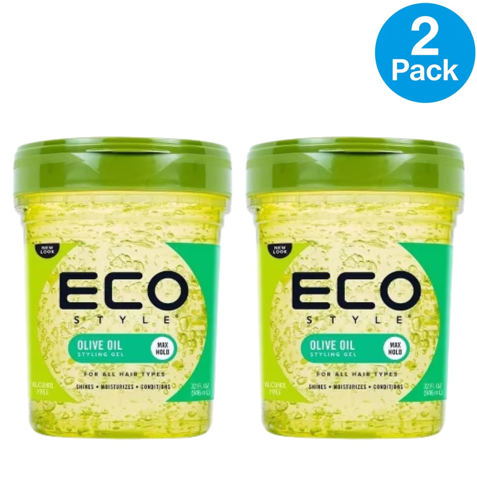 Eco Style Olive Oil Styling Gel Max Hold Alcohol Free 32oz 2 Pack Bundle 11/2027