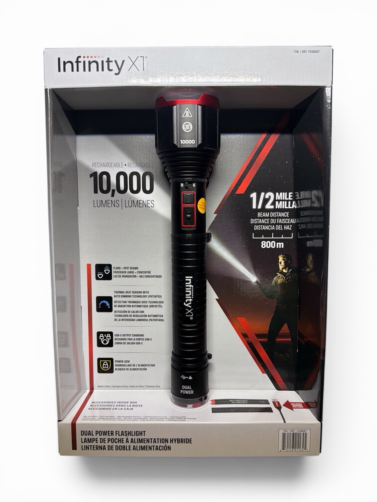 Infinity X1 10,000 Lumen LED Flashlight Dual Power Rechargeable USB-C