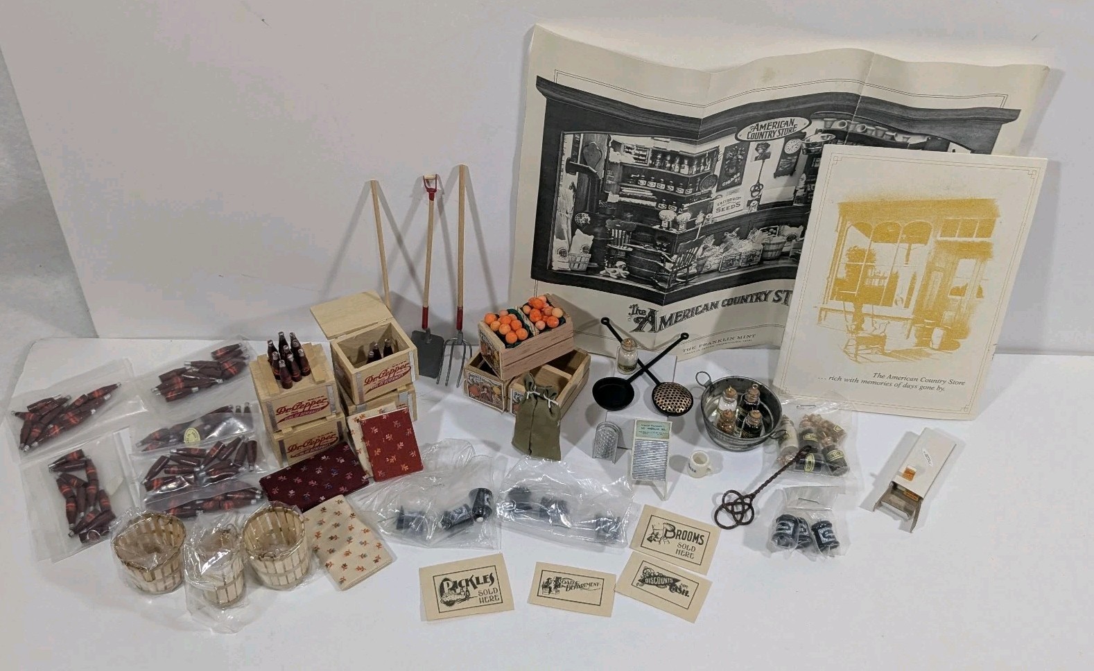 Vtg Franklin Mint American Country Store 1984 Miniatures Lot NOS, Dr Pepper, COA