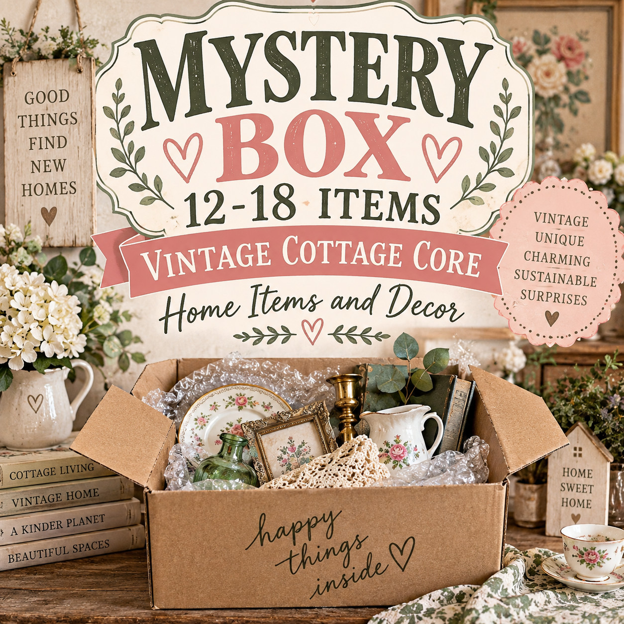 Vintage Cottage Home Mystery Box 12-18 Pc Lot Farmhouse Shabby Chic Decor